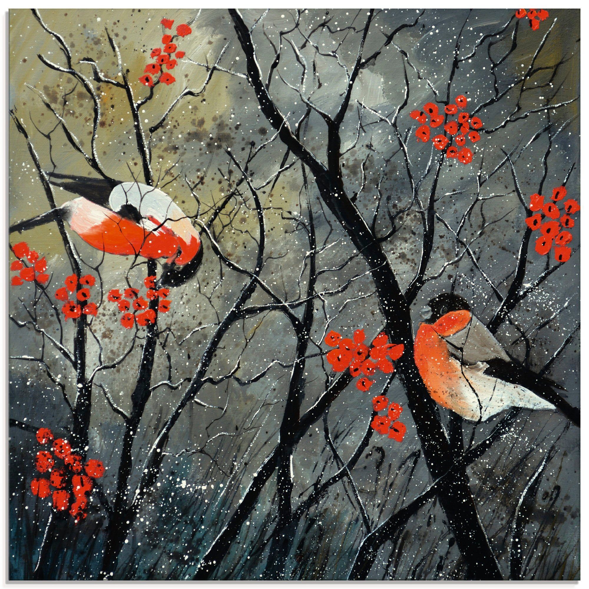 Artland Print op glas Rode vogels in de winter (1 stuk)