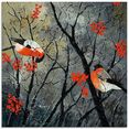 artland print op glas rode vogels in de winter (1 stuk) rood