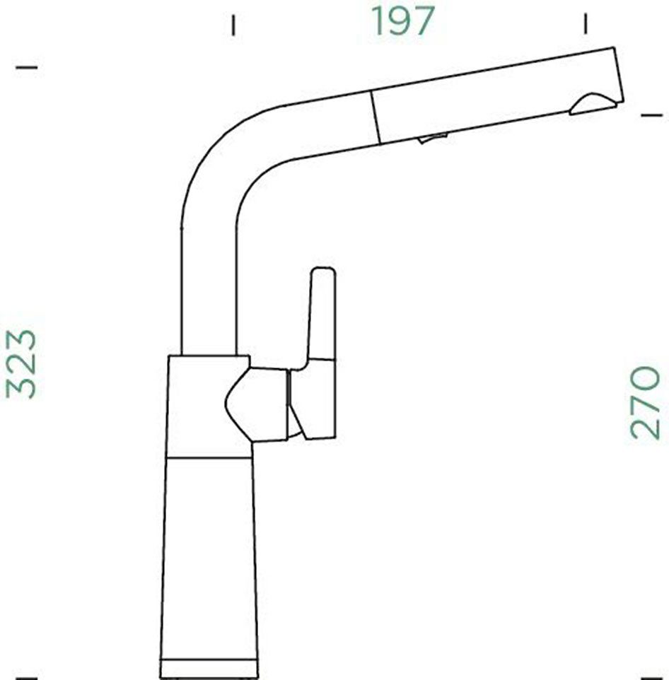 Schock Keukenkraan SC-540 SB uitschuifbaar, straal-douche, terugstroombegrenzer, draaibereik 120°