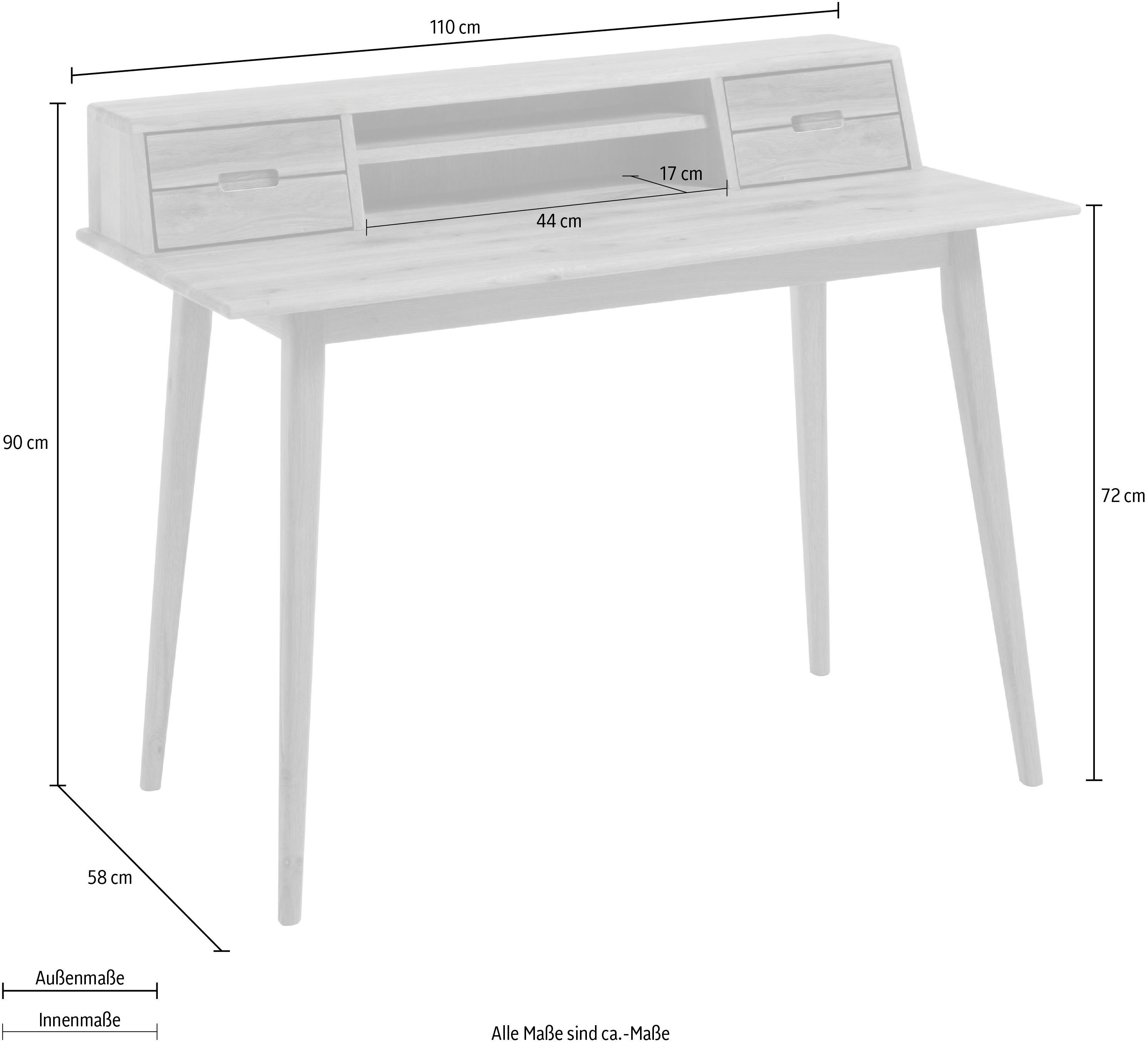 MCA furniture Bureau Melbourne Massief hout noesteiken geolied met laden, breedte 110 cm