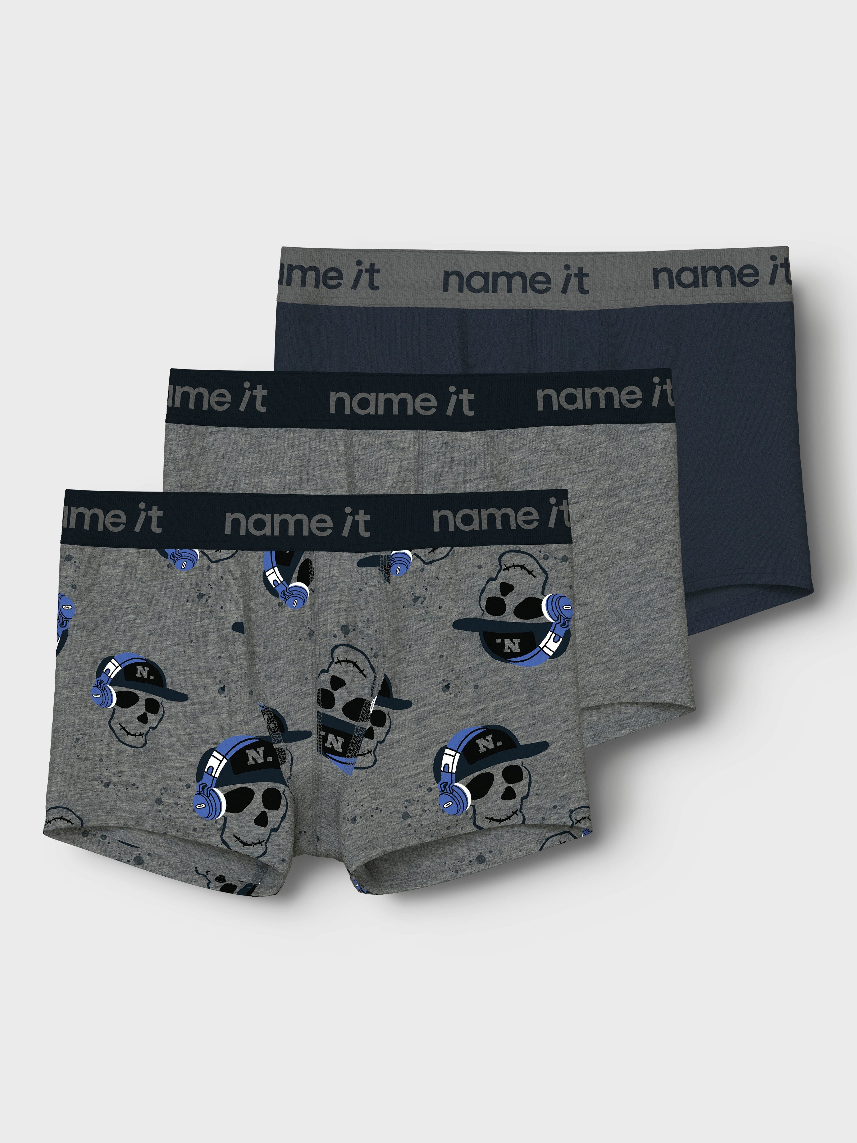 Name It Trunk NKMBOXER 3P DARK GREY MEL SKULL NOOS (3 stuks)