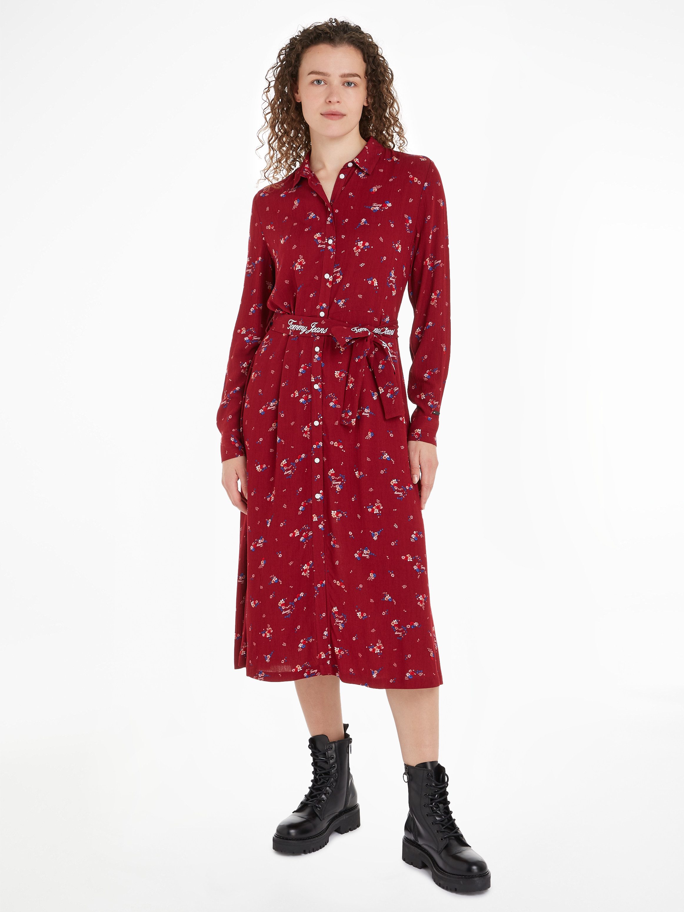 Tommy Jeans Curve Jurk met overhemdkraag TJW FLORAL BELT SHIRT DRESS EXT