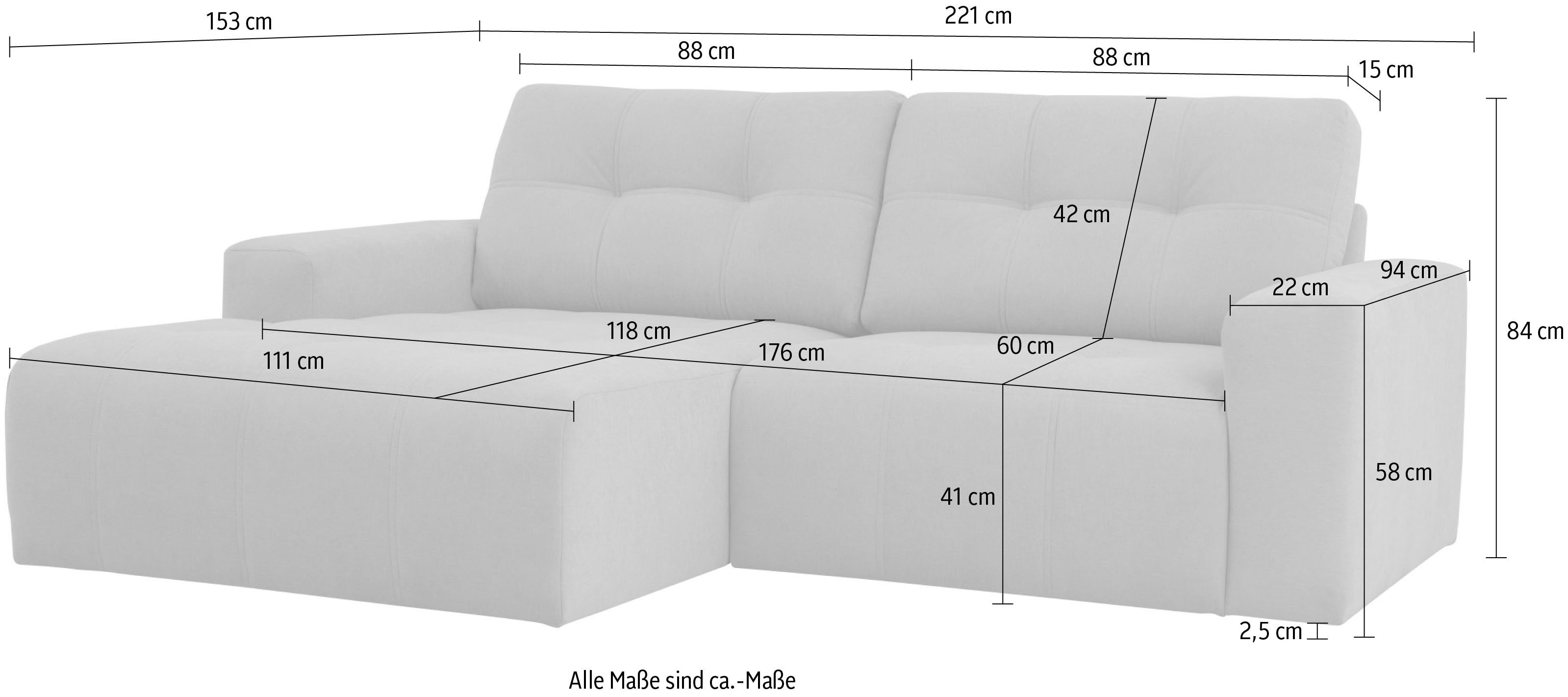 Home affaire Hoekbank Turnon, lounge-sofa, breedte 221 cm Chenille, met knoop- en dubbele stiksels, elegante uitstraling