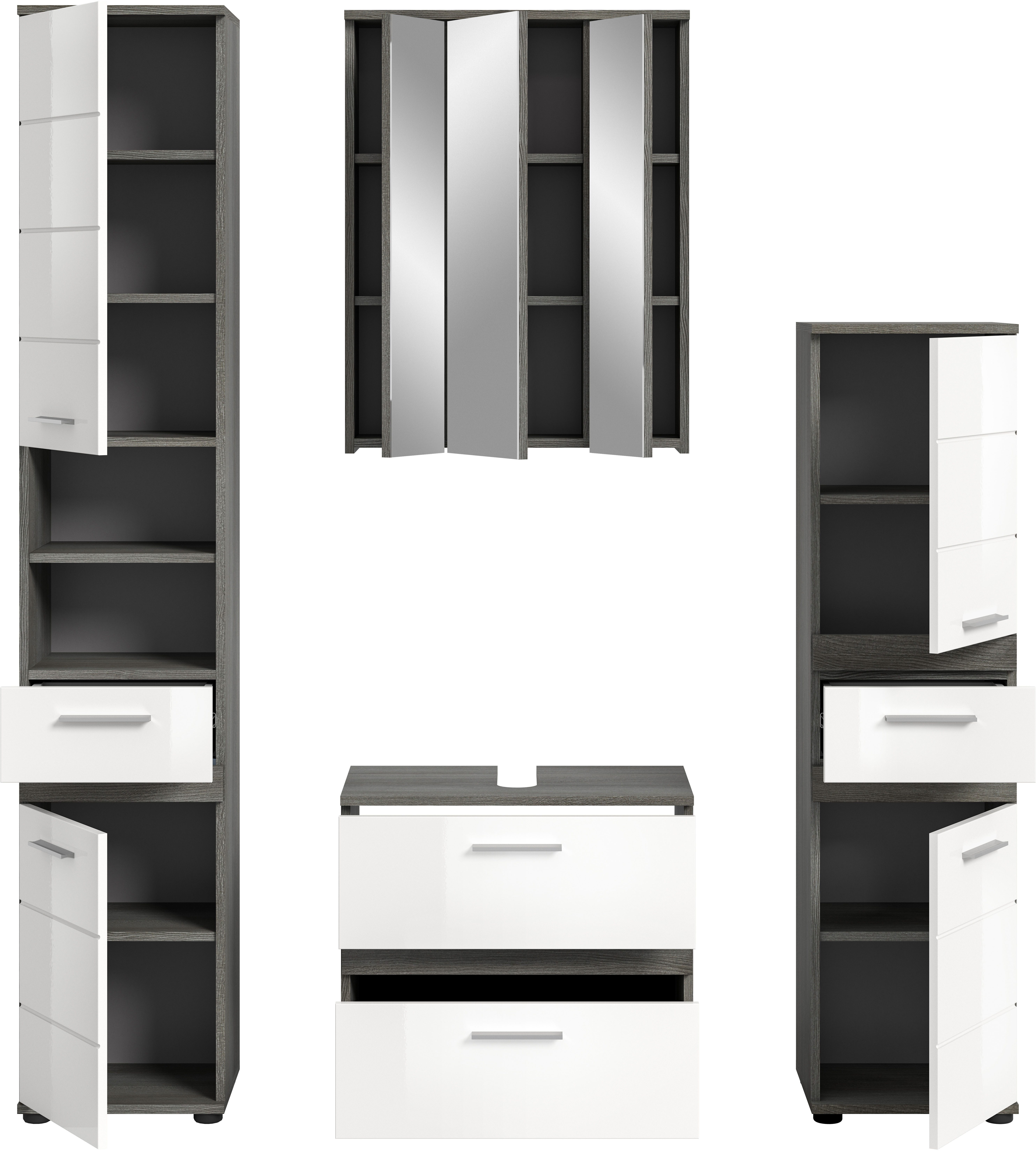 welltime Badmeubelset LUCCA, 4-delig, TOPSELLER!, MDF hoogglansfront, bestaande uit: (set, 4 stuks)