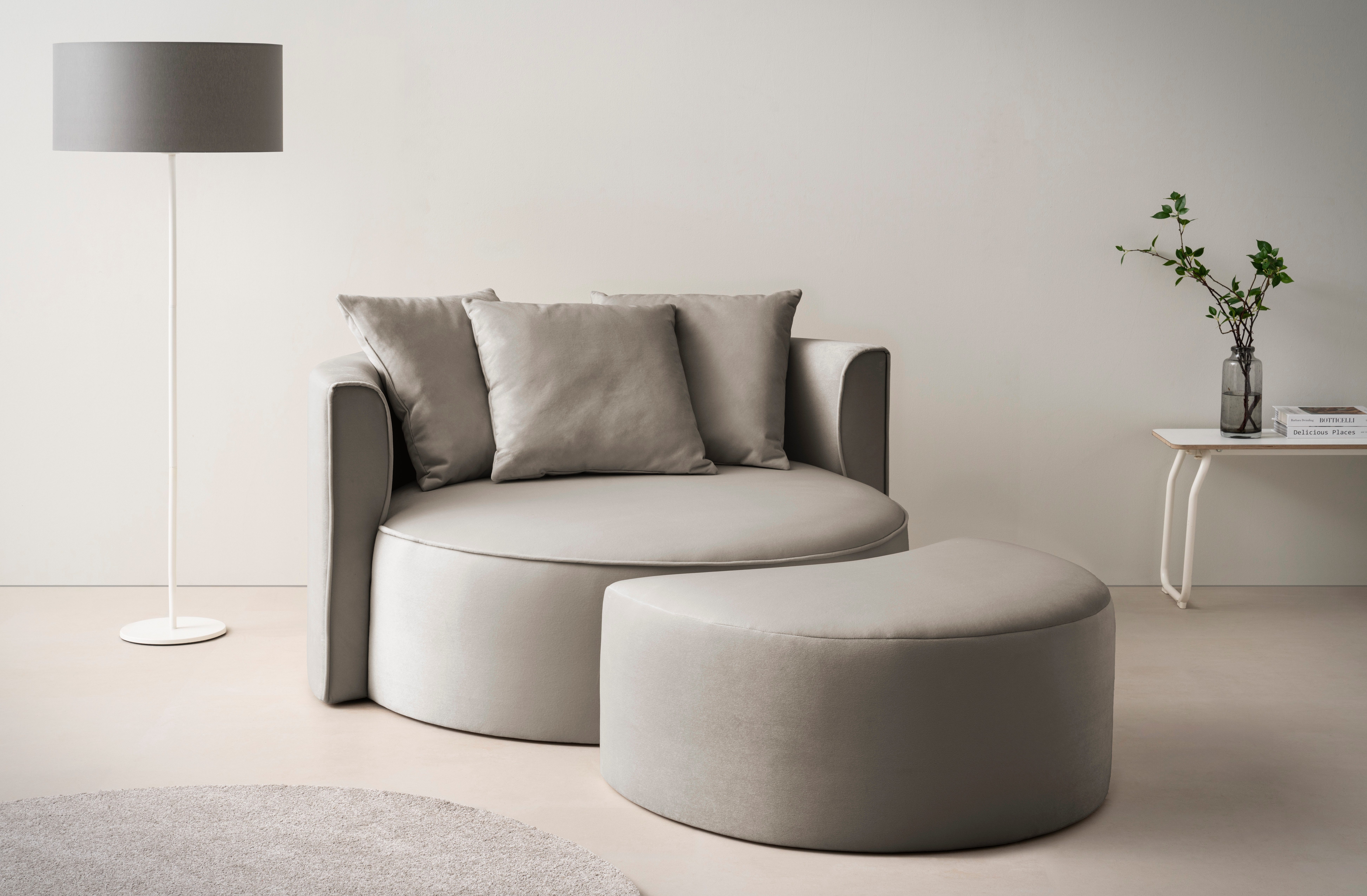 LeGer Home by Lena Gercke XXL-fauteuil Isalie, ronde stoel met voetensteun, leesstoel, loveseat, grote stoel (set) fauteuils bruin