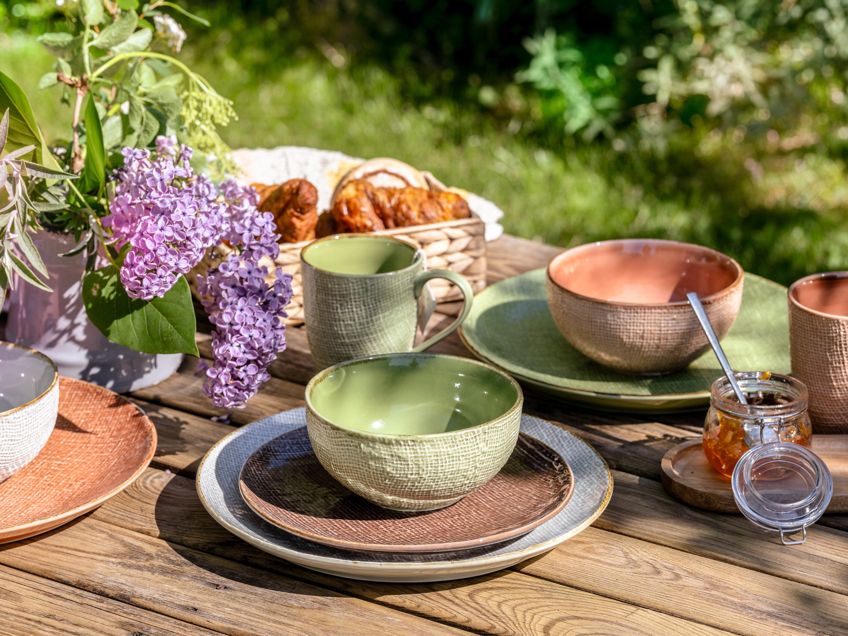 CreaTable Combi-servies Servies-set Canvas Servies, linnenstructuur, mediterrane kleuren, 16 delen, voor 4 personen (set, 16-delig)