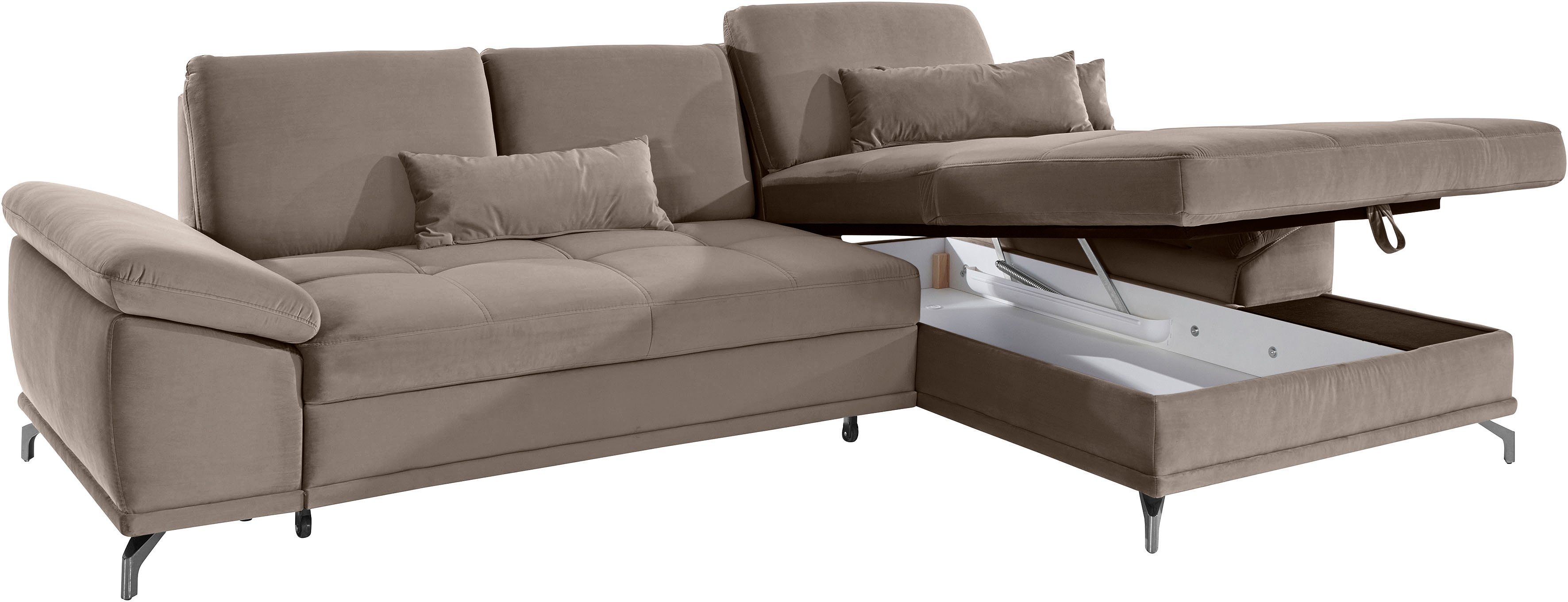 Places of Style Hoekbank Costello L-vorm, met zitdiepteverstelling, armleuningverstelling en