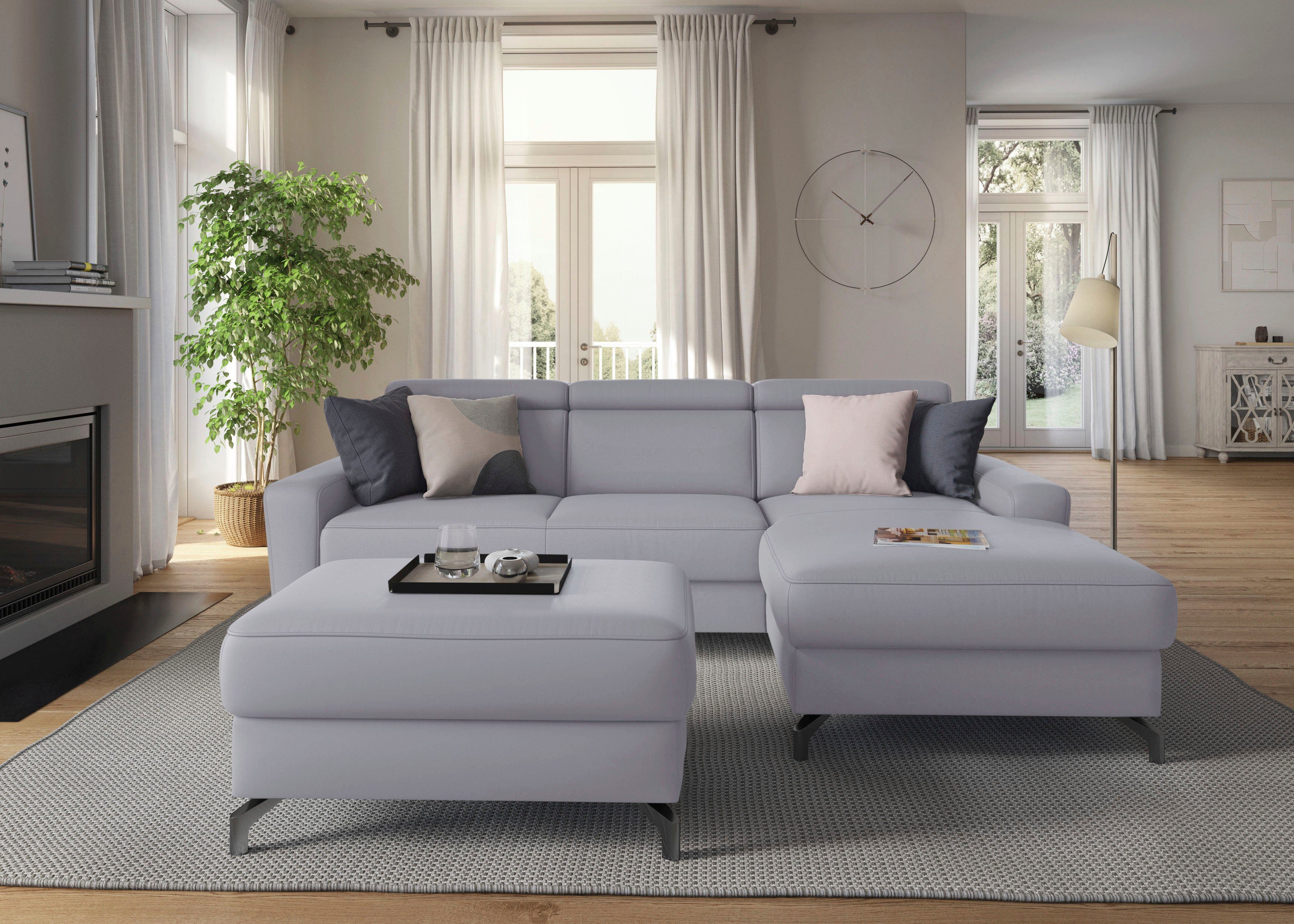 sit&more Hoekbank Scarlett L-vorm met verstelbare hoofdsteun, naar keuze met slaapfunctie, bedkist grijs, hoekbanken, Breedte ligoppervlak: 216 cm,