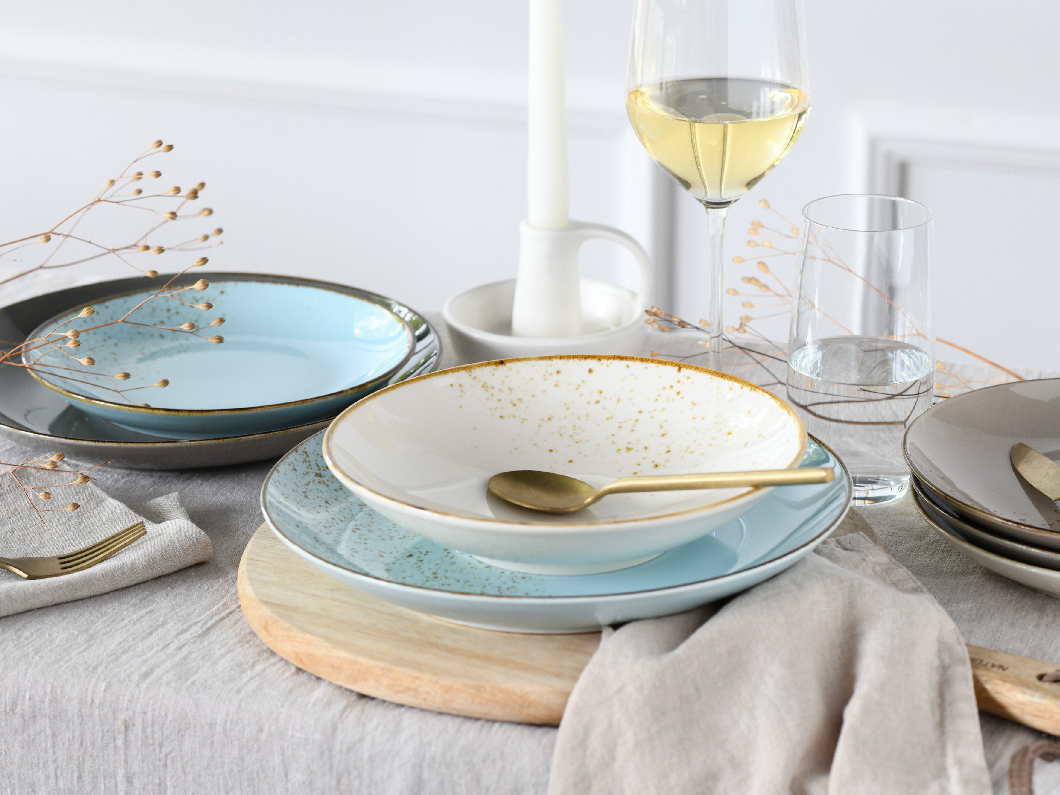CreaTable Eetservies Servies-set NATURE COLLECTION Scandic Servies, 4 kleuren als set, 12 delen, voor 4 personen (12-delig)