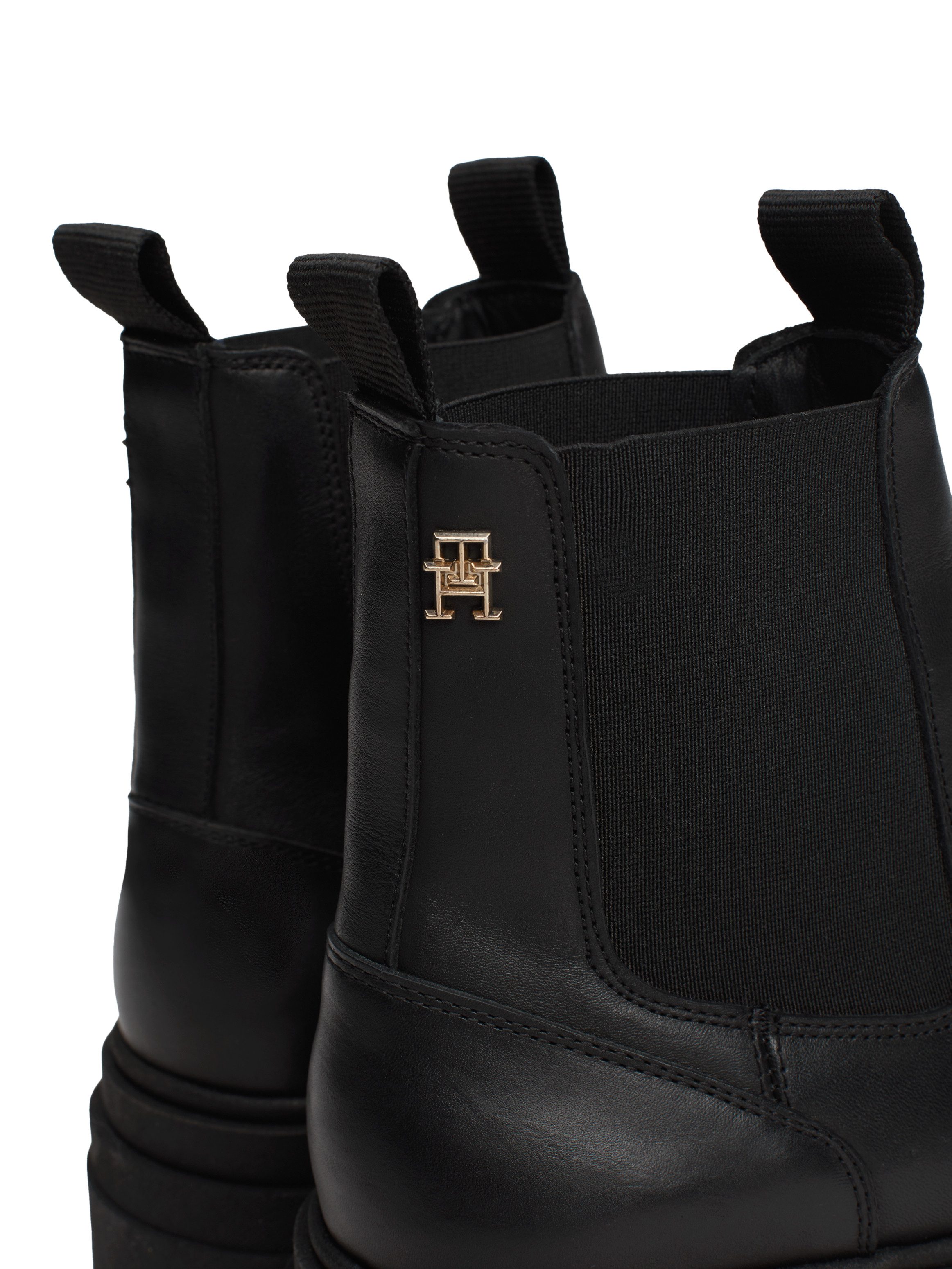 Tommy Hilfiger Chelsea-boots COMBAT LEATHER LOW CHELSEA hakken, enkellaars, chunky boots met twee aantrek-lussen