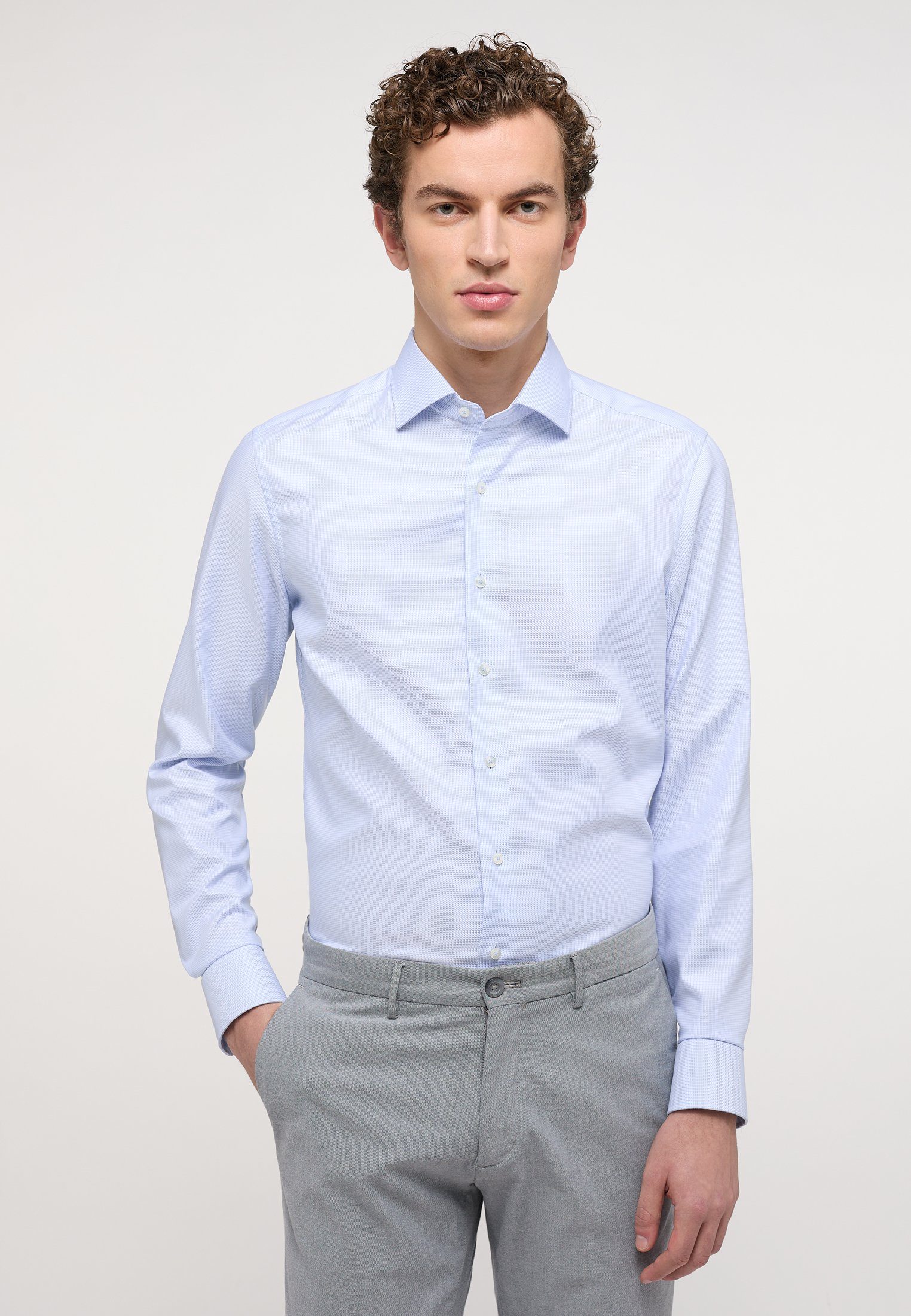 Eterna Overhemd met lange mouwen Slim fit NON IRON (strijkvrij) heren overhemden maat 38 blauw