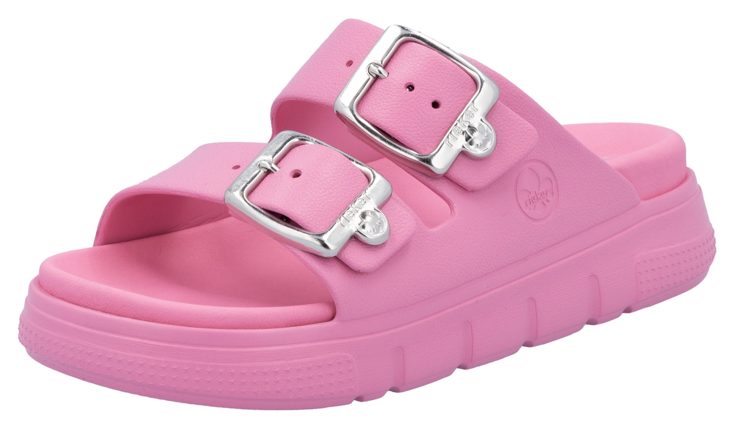 Rieker Slippers , plateau, zomerschoen, slippers in breedte g (=wijd) dames sandaaltjes maat XL (42/43) roze