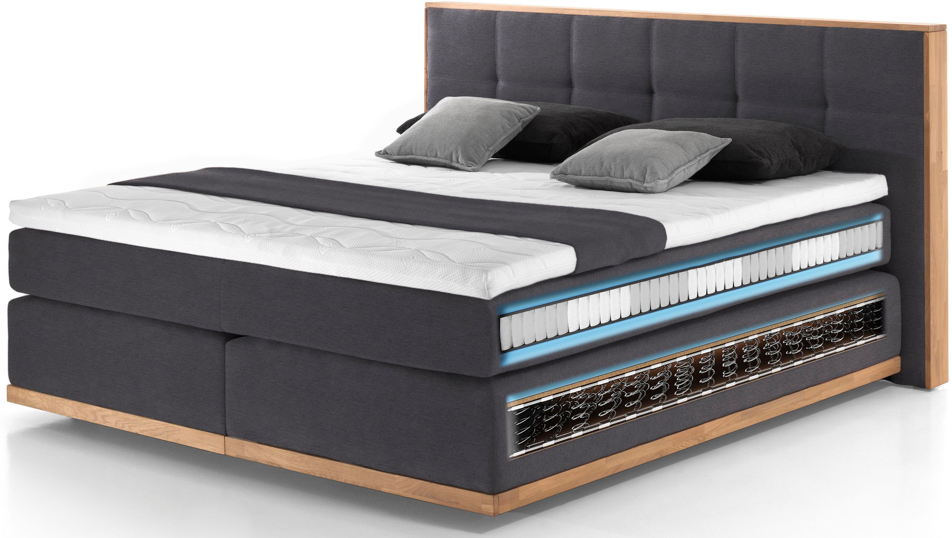 Places of Style Boxspring Vinton van eiken, met ledverlichting, verschillende hardheden (ook h4) (5-delig - 5-delig)