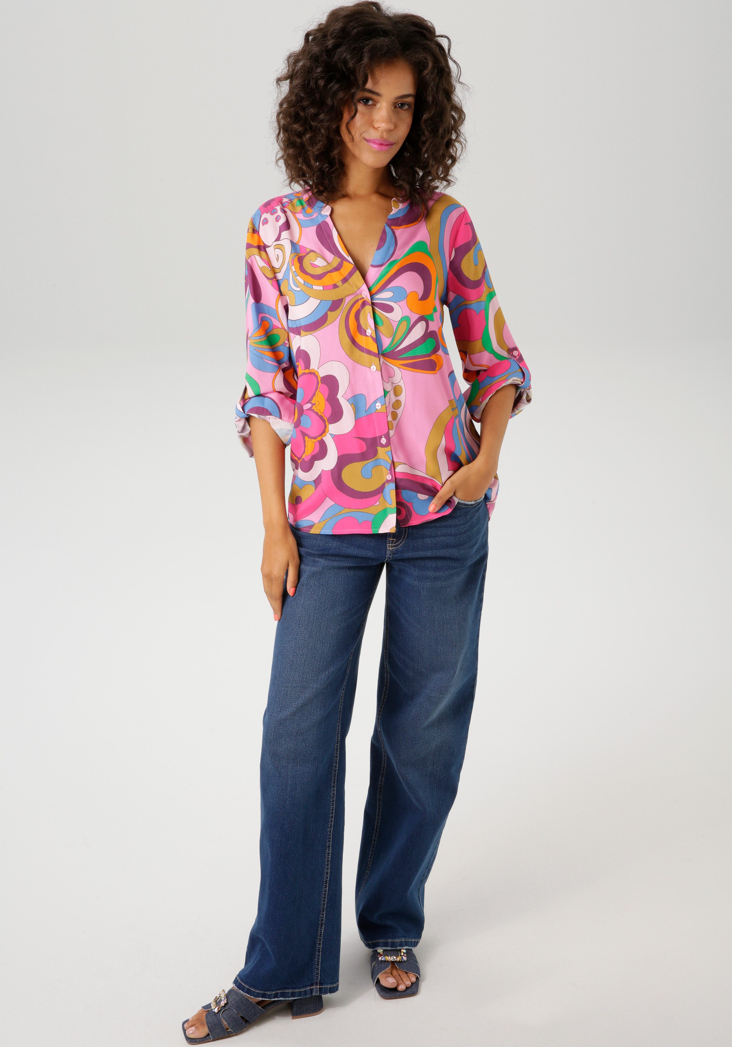 Aniston CASUAL Blouse met lange mouwen met kleurrijke grootvlak print