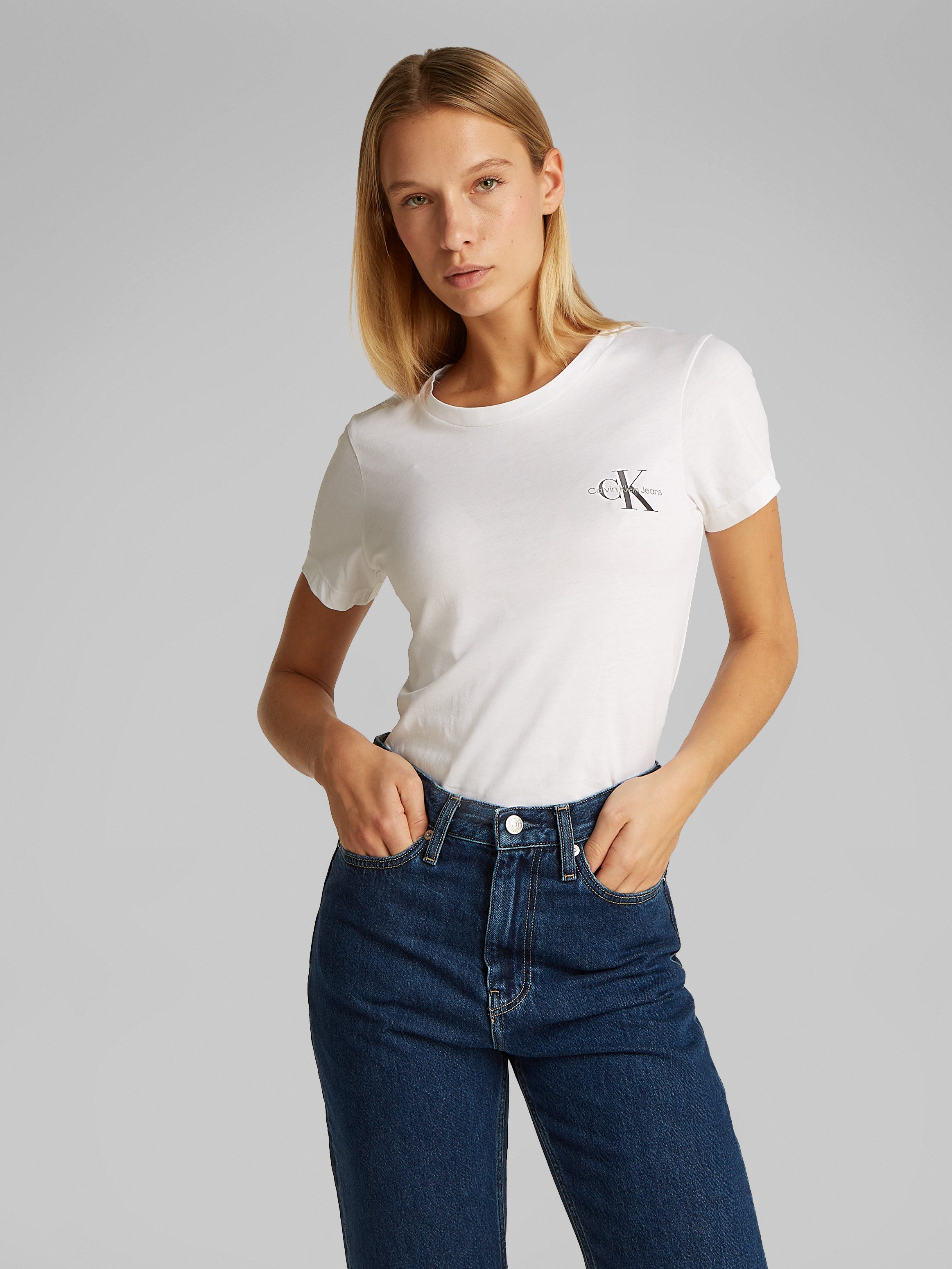 Calvin Klein Shirt met ronde hals 2-PACK MONOLOGO SLIM TEE met calvin klein jeans logoprint op borsthoogte (2-delig, Set van 2)