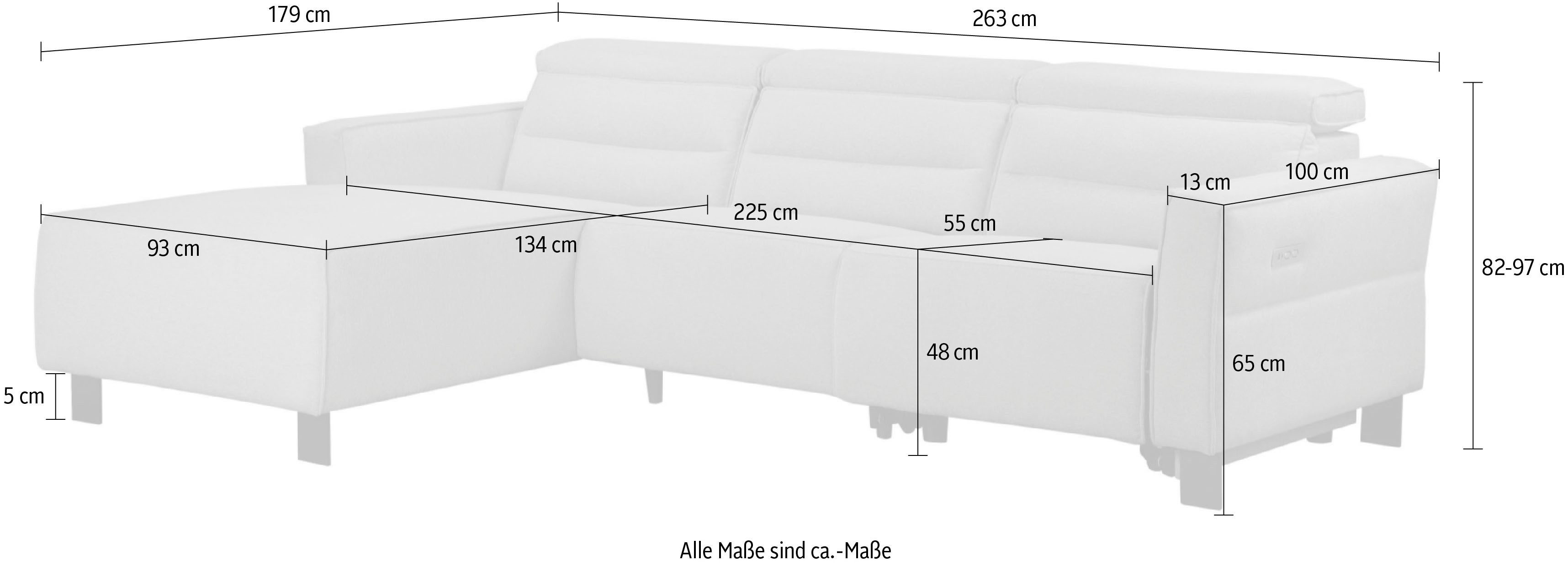 Places of Style Hoekbank Carpari, L-vorm, 263 cm, handmatige of elektrische relaxfunctie