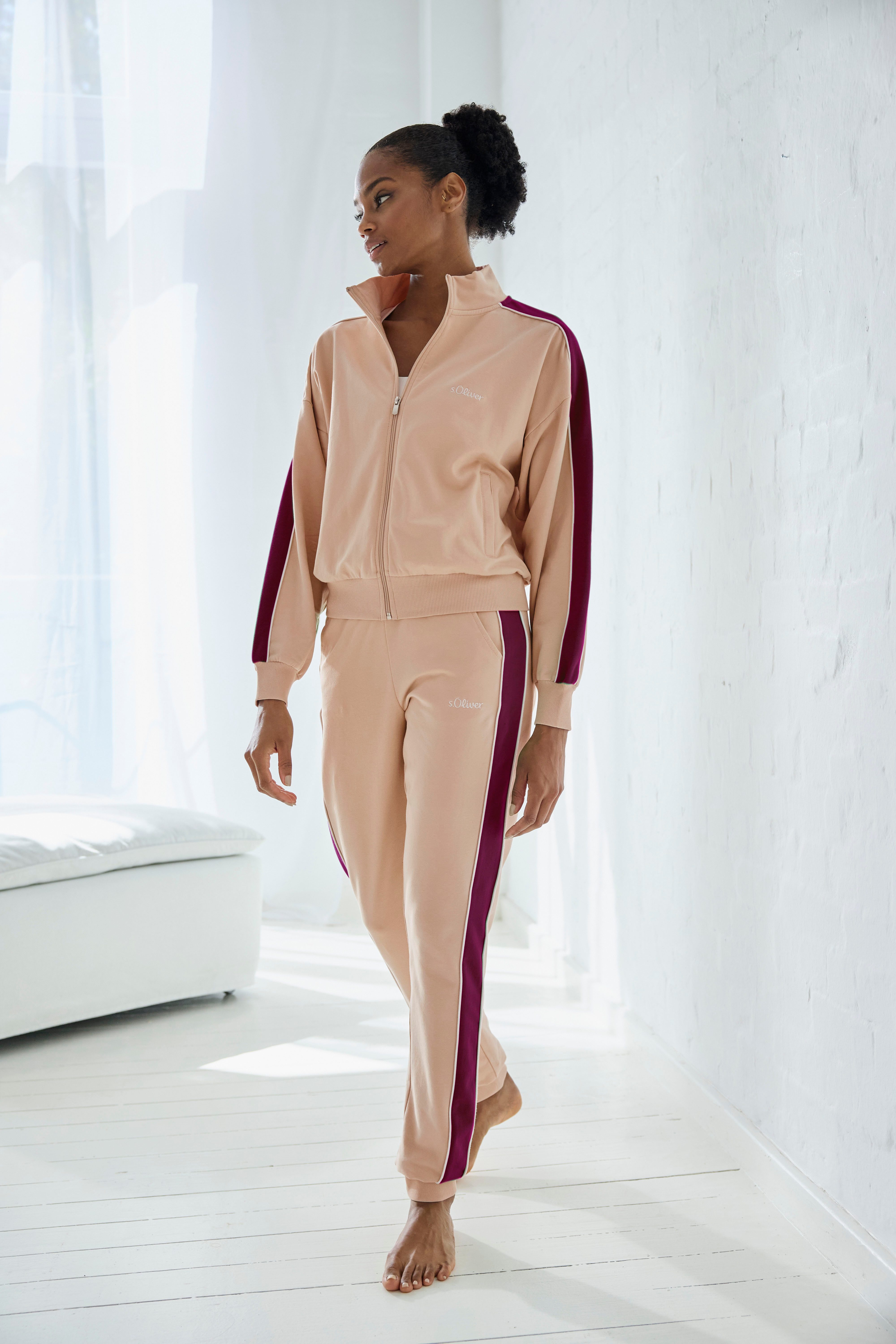 s.Oliver RED LABEL Beachwear Sweatbroek met zijstrepen en piping loungewear (1-delig)
