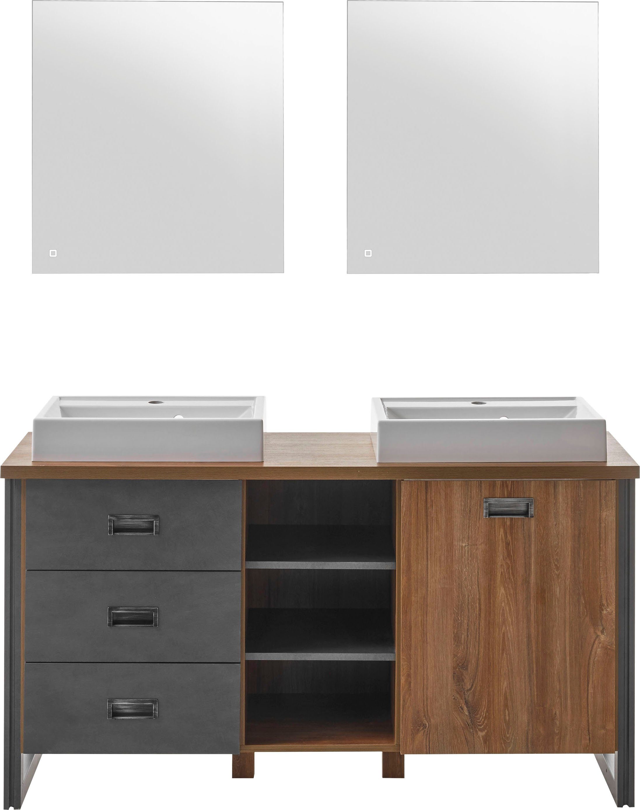 Home affaire Badkamerserie Detroit, Bad im Industrialdesign, inkl. LED, 2-teiliges Badezimmer (3-delig)