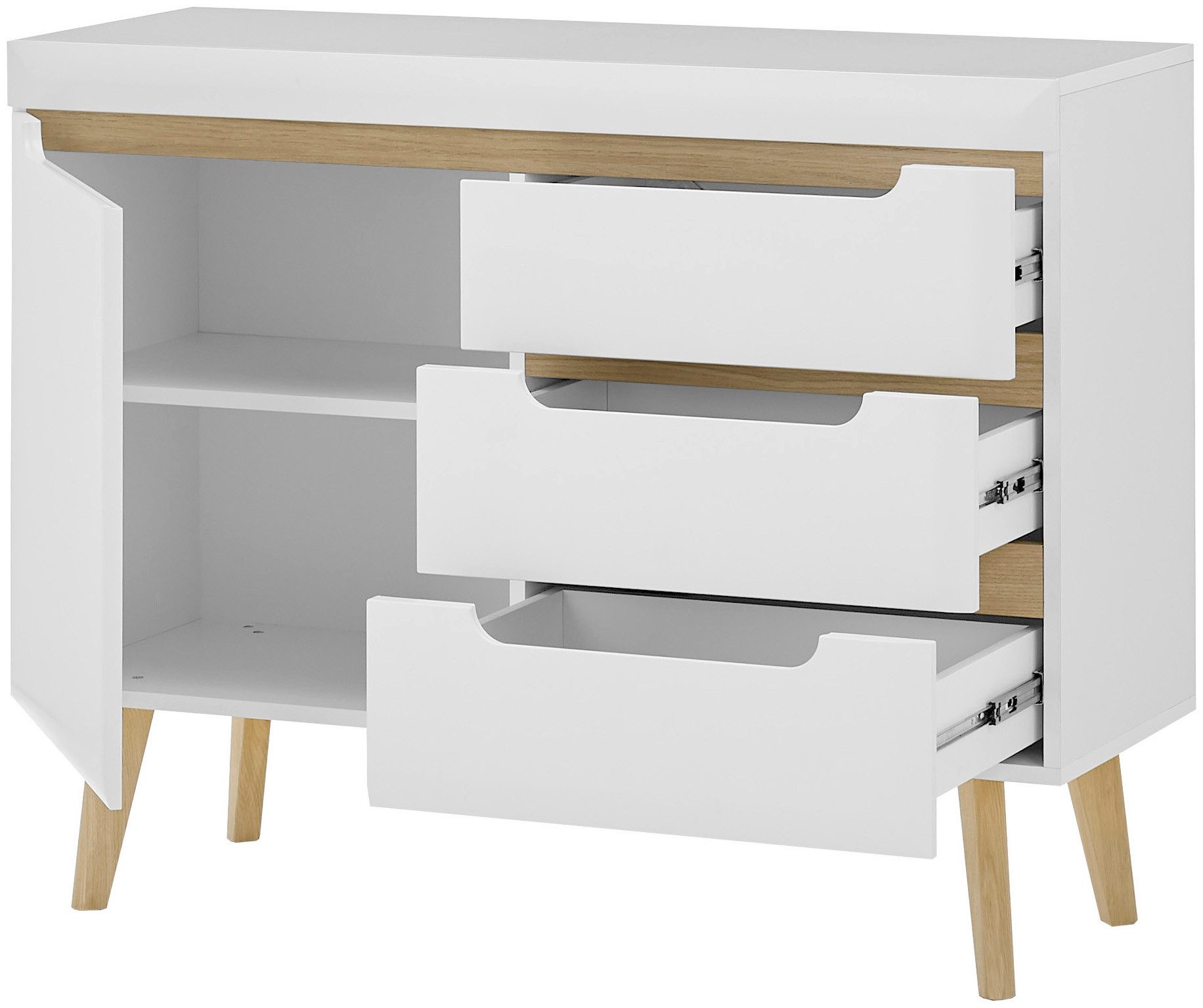 INOSIGN Wandmeubel Torge, wandmeubel, kastwand, mediawand, woonkamer-set bevat lowboard, sideboard, highboard + wandplank, 361 cm breed (4-delig)