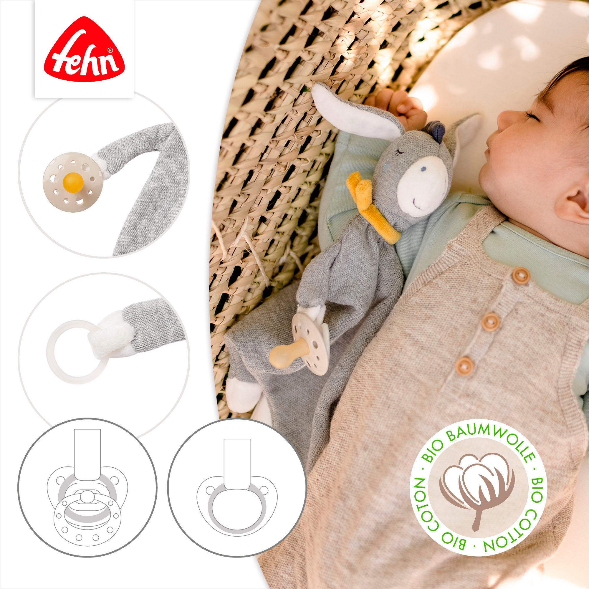 Fehn Knuffeldoekje FehnNATUR, knuffeldoek ezel