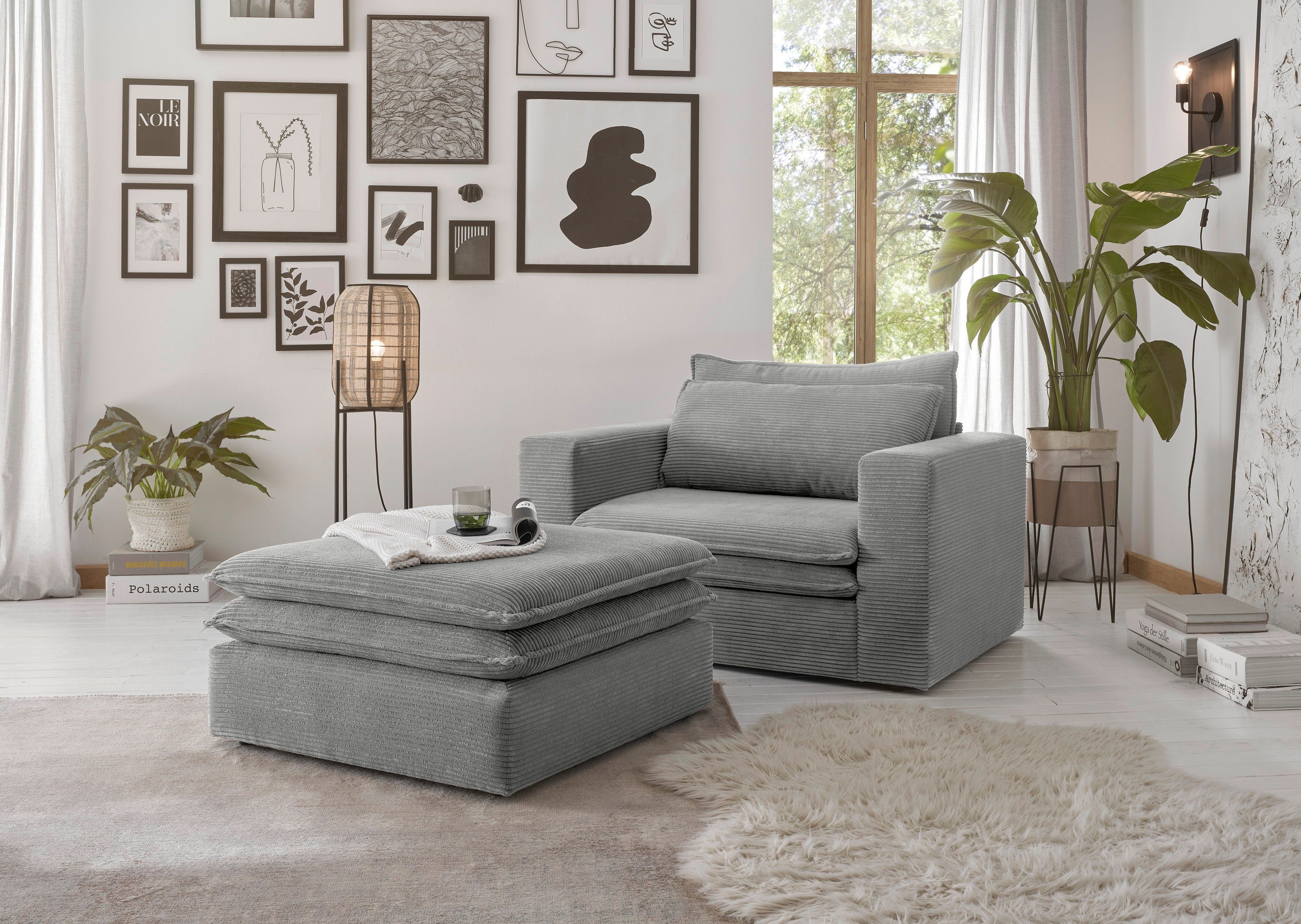 Places of Style Zithoek PIAGGE Hoogwaardige cord, loveseat en loveseat-hocker als set (2-delig)