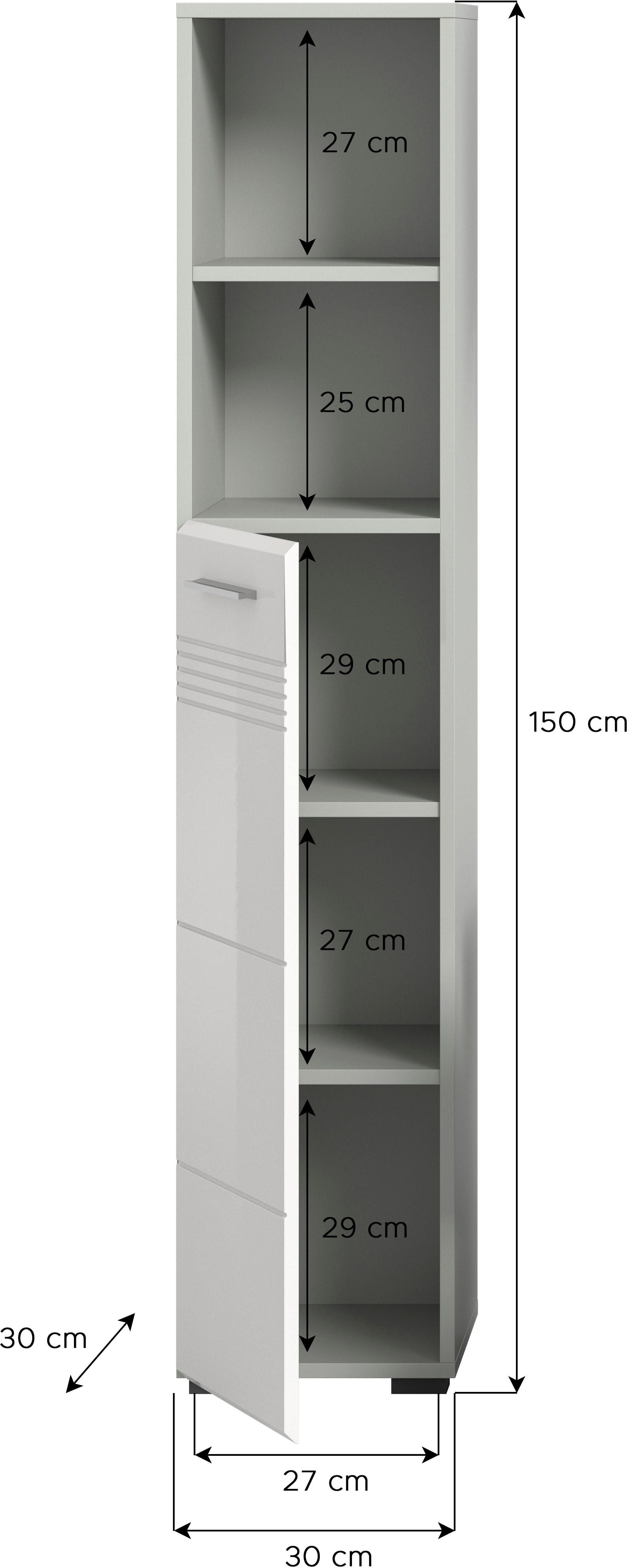 welltime Hoge kast Calcio, hoogte 150 cm, 1 deur, 2 open vakken, 3 planken Deuraanslag verwisselbaar, MDF front, badkamerkast, badkamermeubels, badkamer