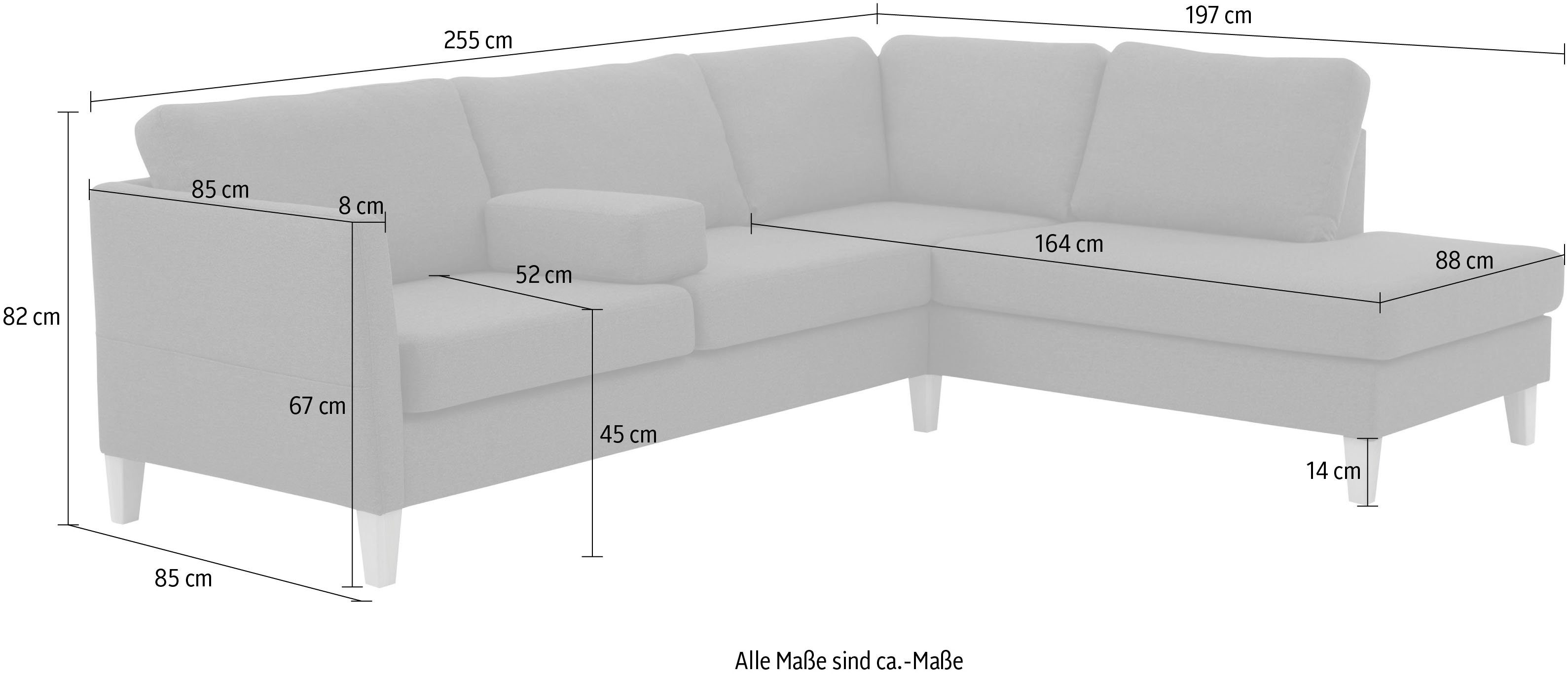 ATLANTIC home collection Hoekbank Mailo L-vorm met zakken opzij en ottomane, met massief houten poten