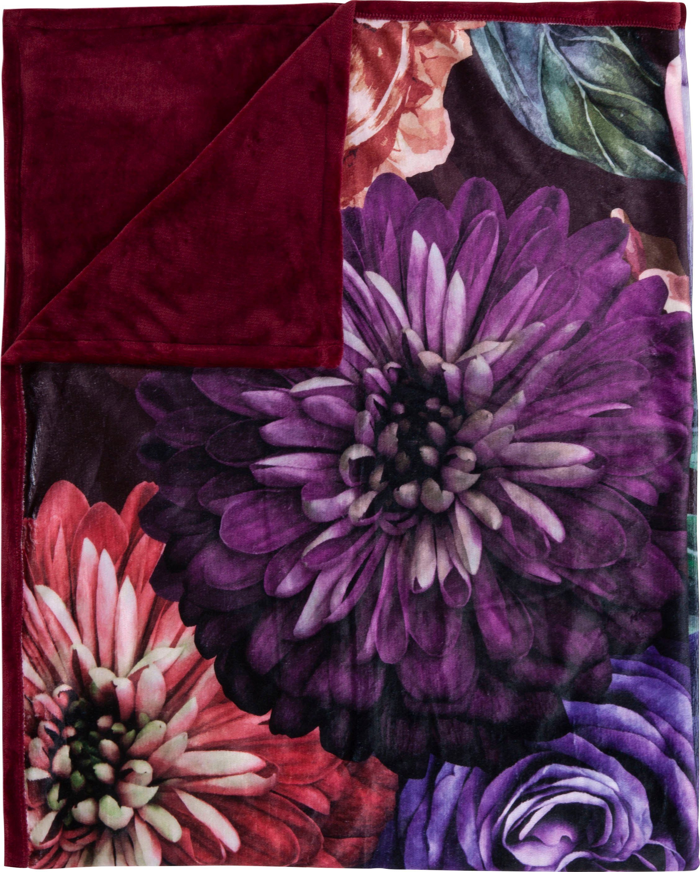 Descanso Plaid Bloomie Zeer zacht, knuffeldeken, woondeken, 130x160 cm, omkeerbaar, bloemen