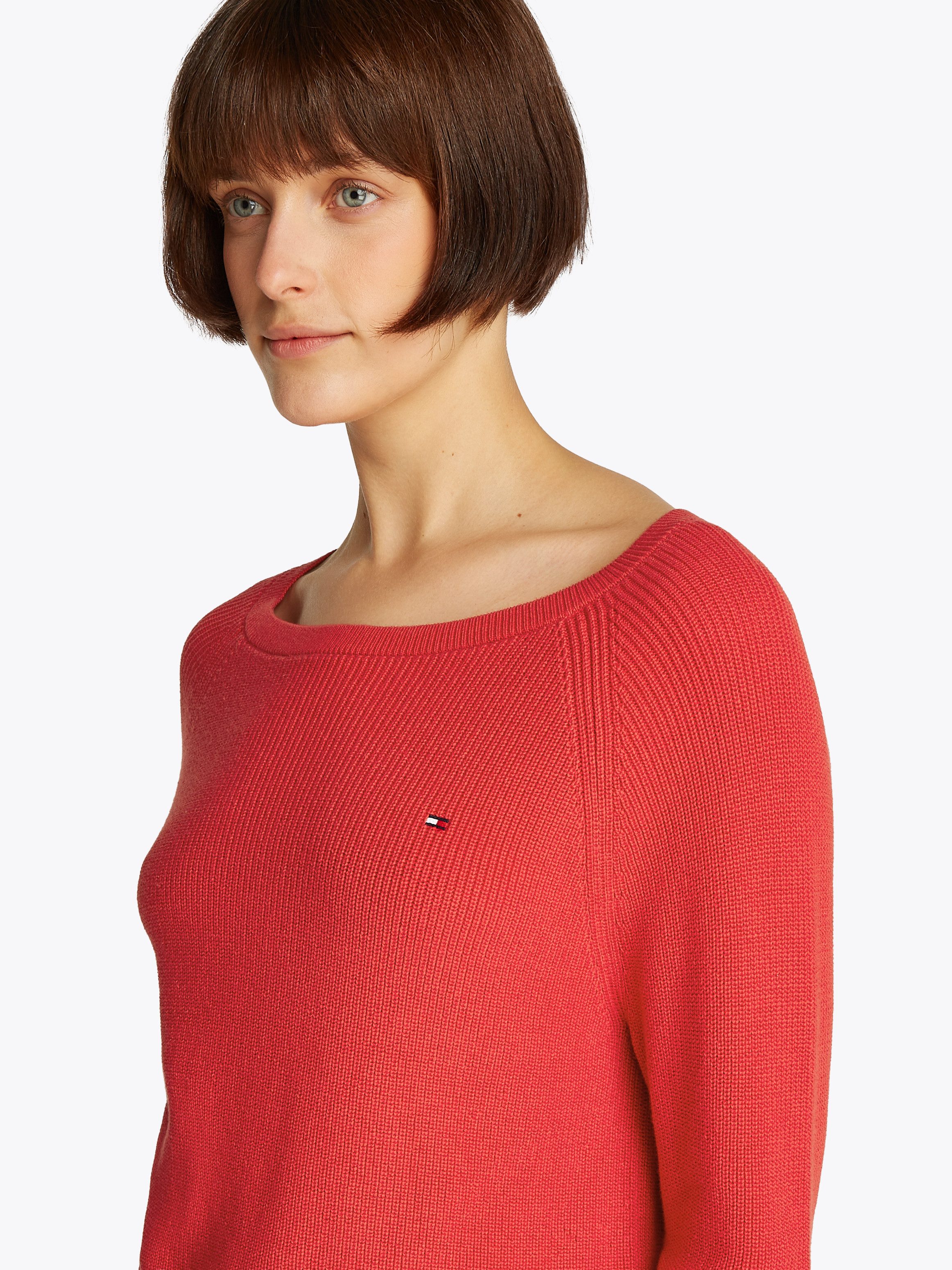 Tommy Hilfiger Gebreide trui CO CARDI FINE GG LS BOAT-NK SWT met raglanmouwen, logo-borduursel