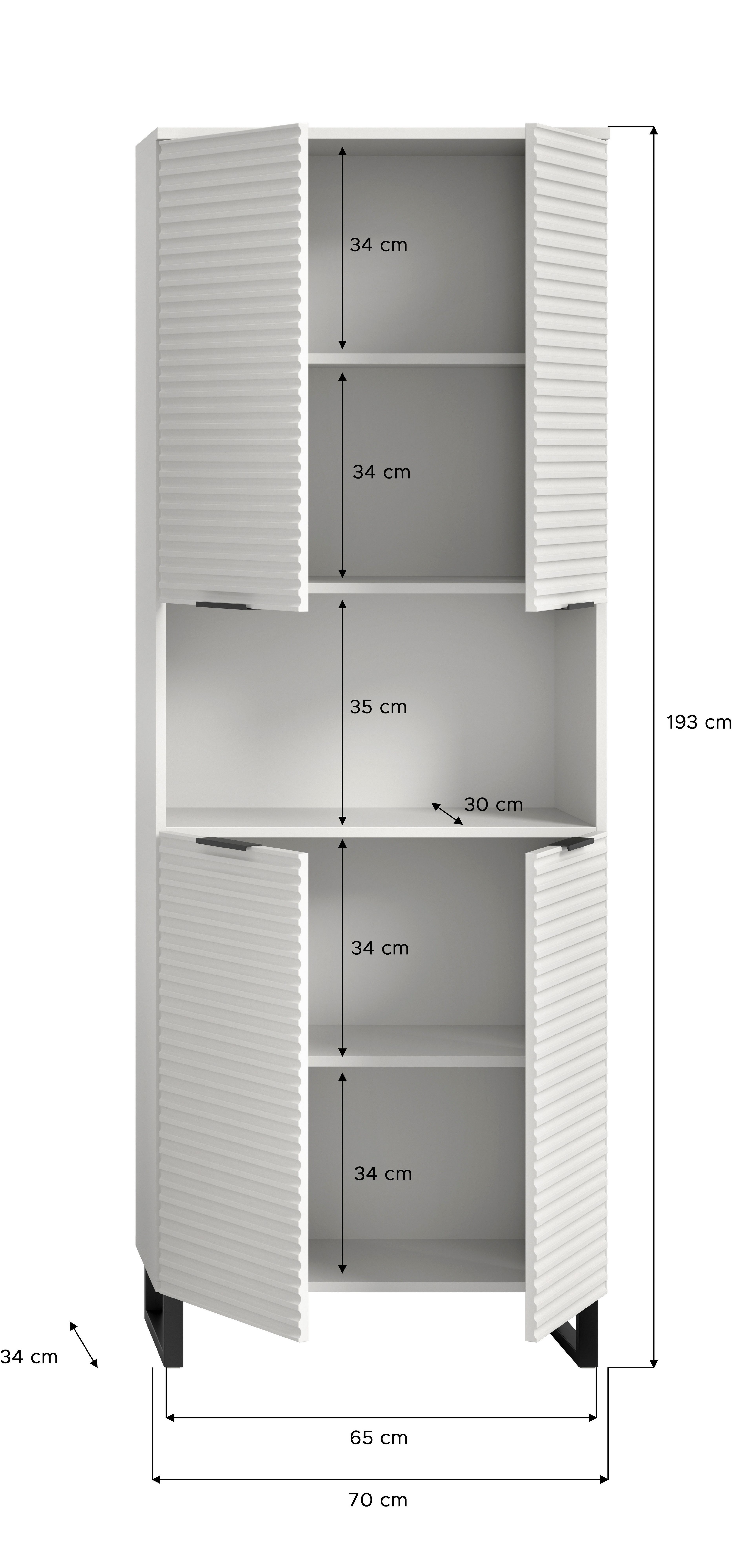 welltime Hoge kast Litica, hoogte 193 cm, 4 deuren, 2 legplanken, 1 open vak