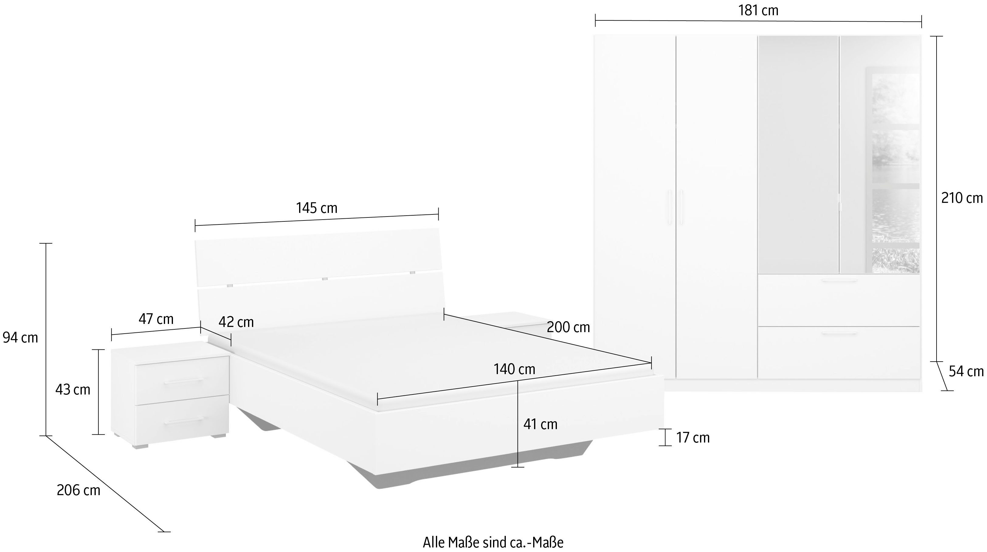 Slaapkamerserie Compleet slaapkamer Challenger (Set van 4 delen) Kast 2 breedtes, bed 3 breedtes, 2 nachttafels MADE IN GERMANY