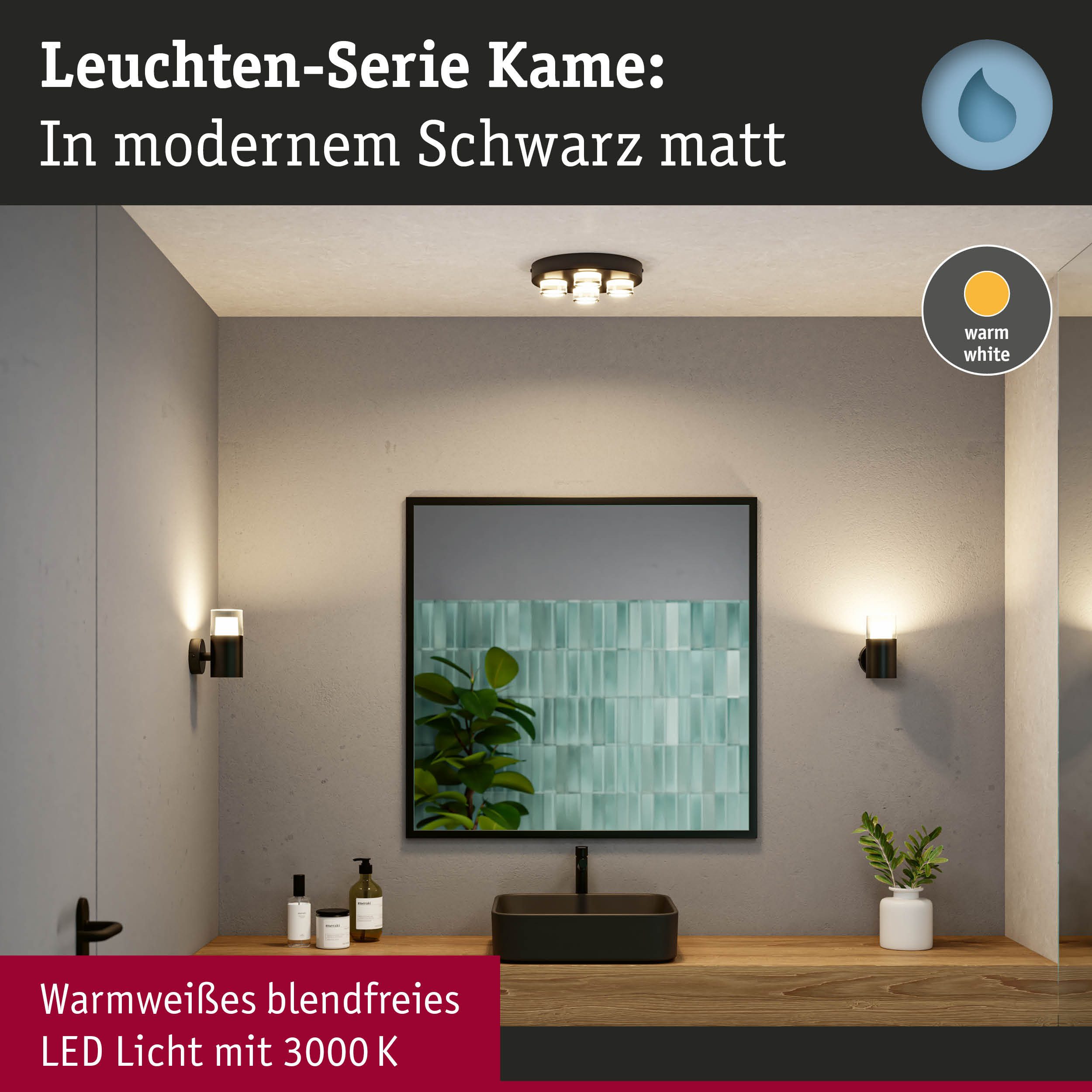 Paulmann Led-plafondlamp Selection badkamer wand-/plafondlamp Kame IP44 signal zwart 4 stuks (1 stuk)