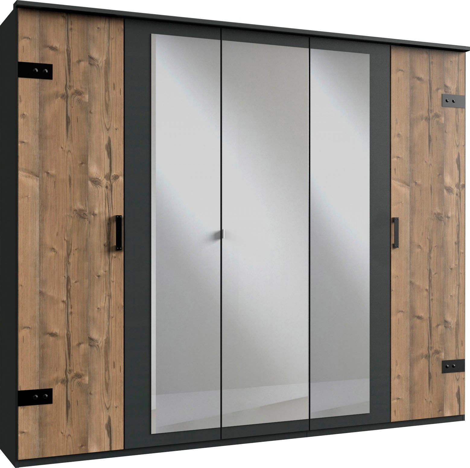 Wimex Slaapkamerserie Stockholm, rustieke look in industrieel ontwerp 6-delig, kledingkast met spiegel, bed inclusief lades (set)