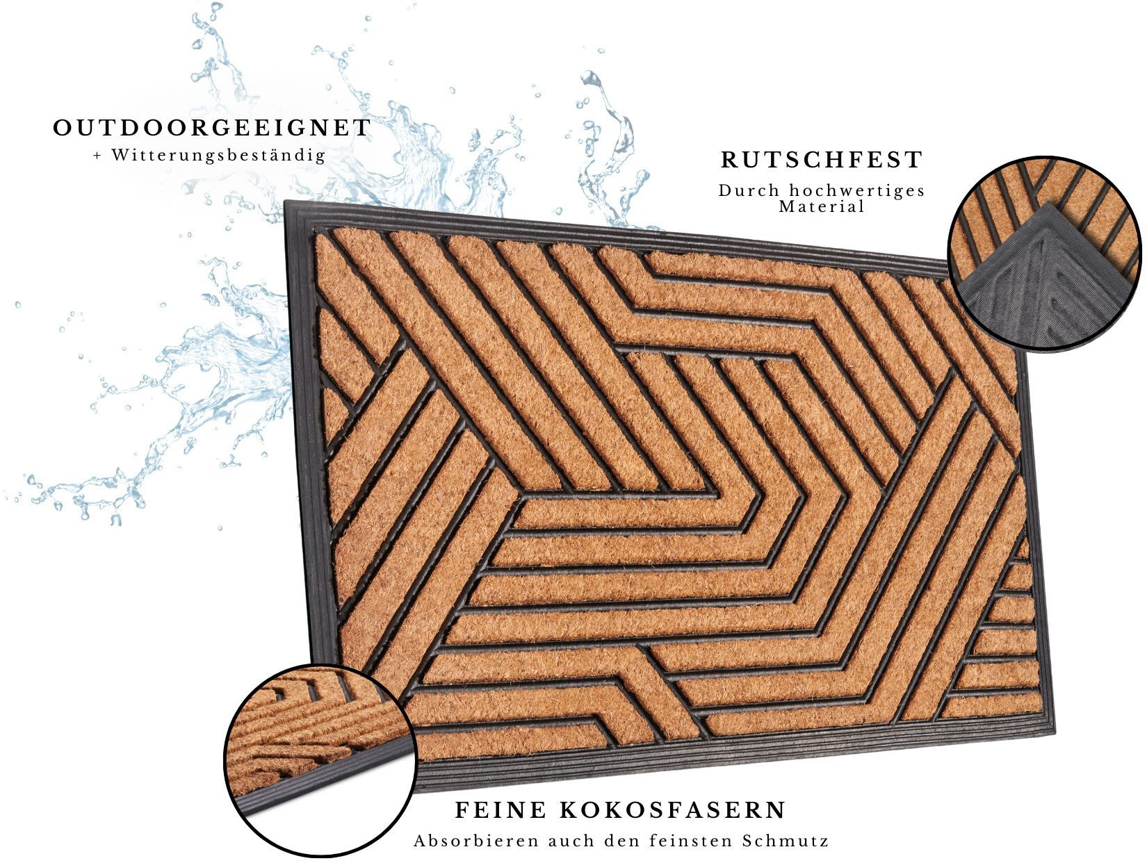 HANSE Home Mat Mix Mats Gummi Kokos Labyrinth, deurmat Slijtvast, onderhoudsvriendelijk, robuust, weerbestendig, UV-bestendig