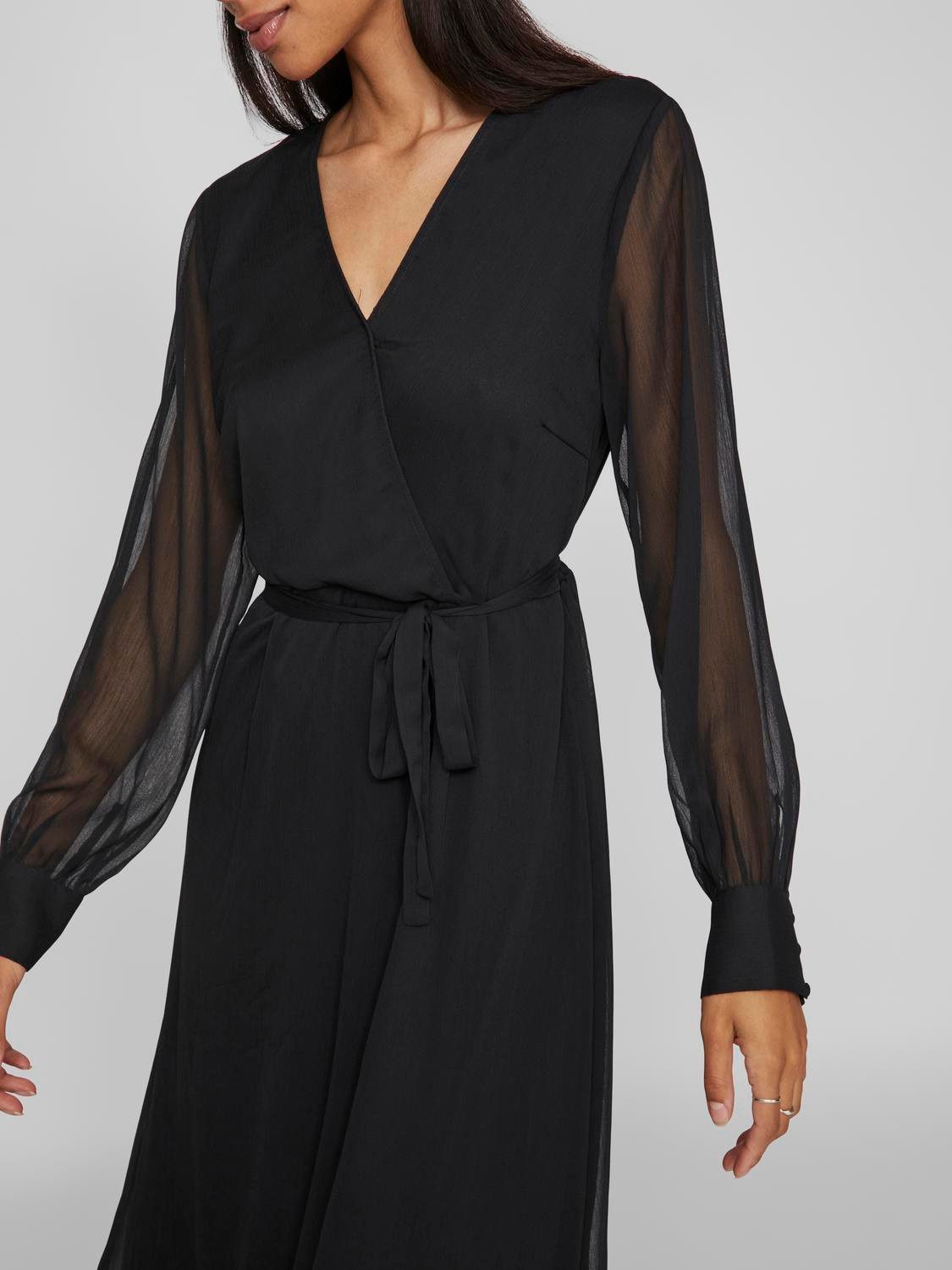Vila Chiffon jurk VIFALIA V-NECK L S MIDI DRESS NOOS