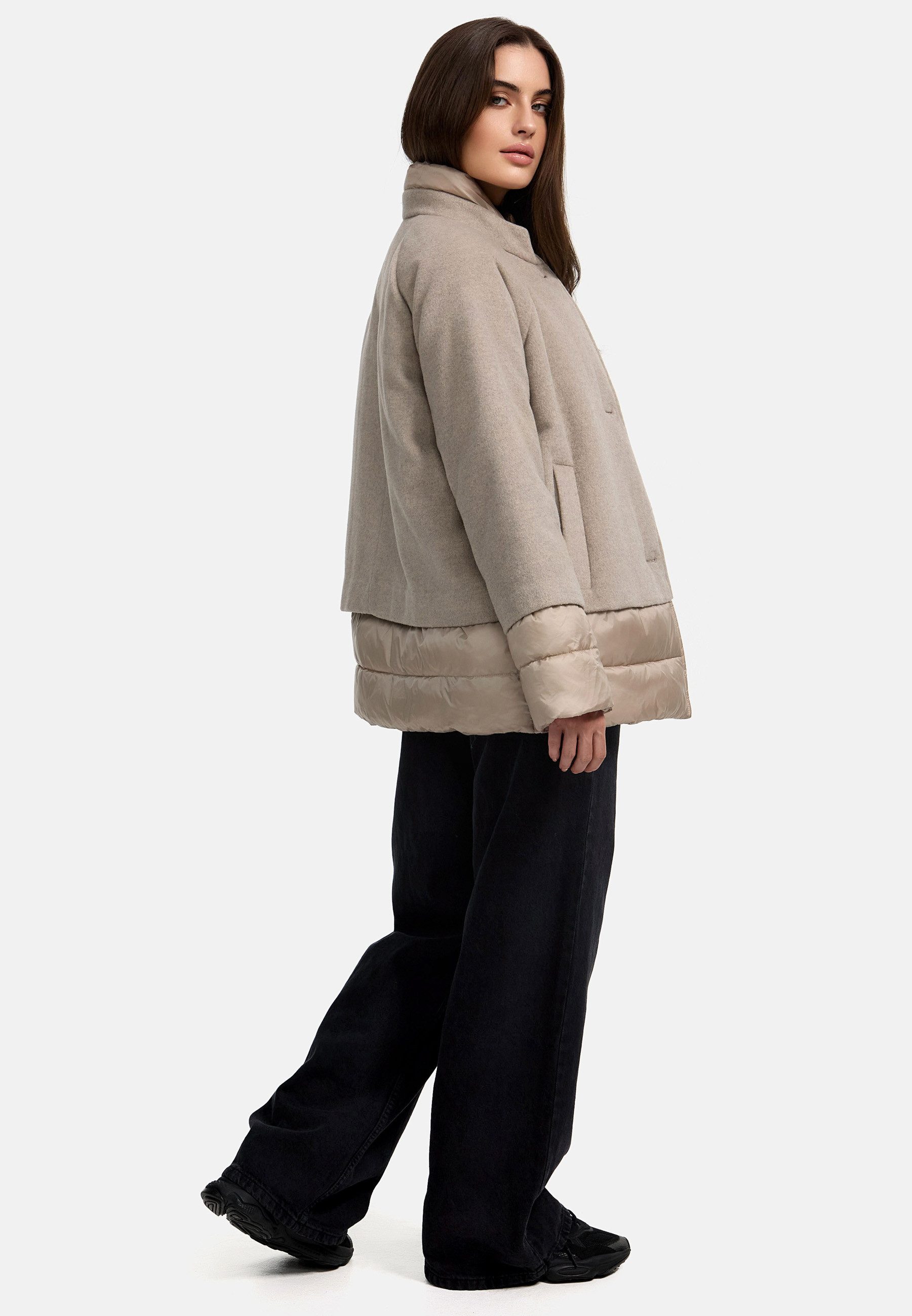 MANISA Winterjack met modieuze materiaalmix en wol