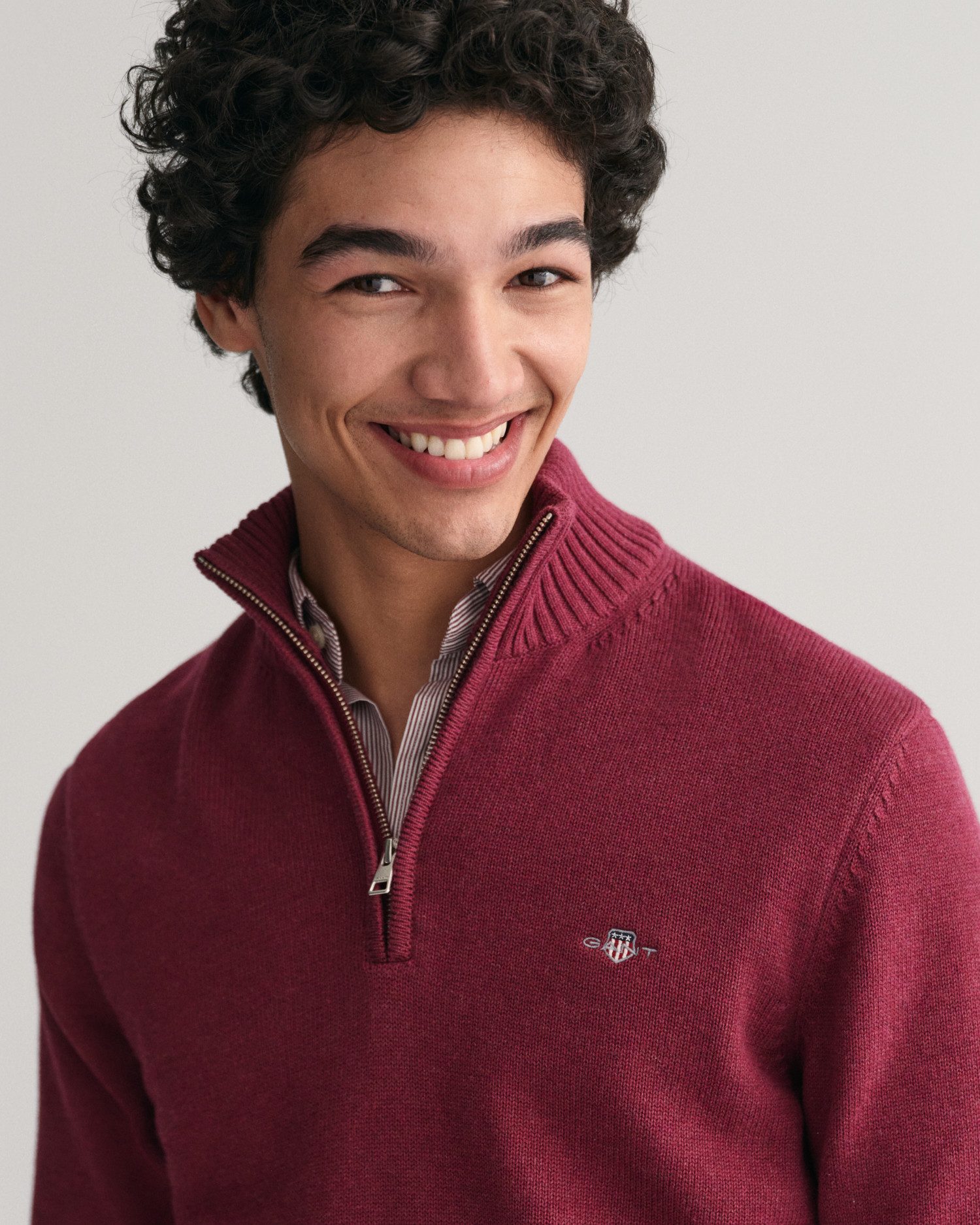 Gant Schipperstrui CASUAL COTTON HALFZIP met geborduurd grafisch logo op de borst
