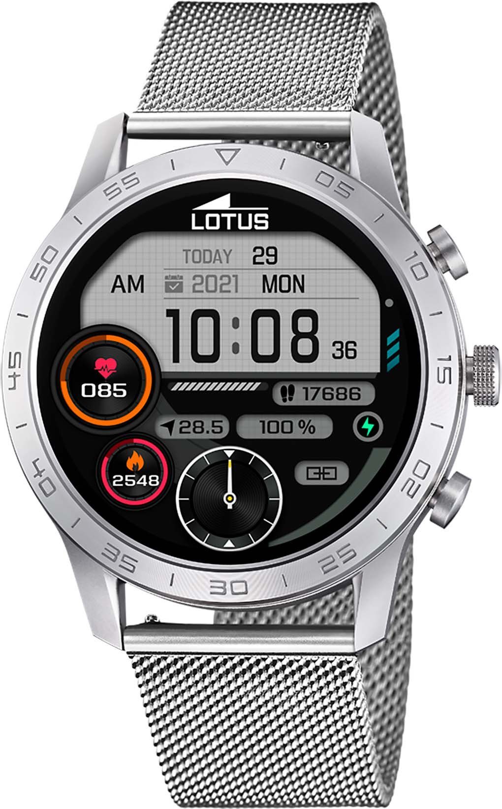 lotus smartwatch 50047-1 (set, 2-delig, met verwisselbare armband van echt leer) zilver