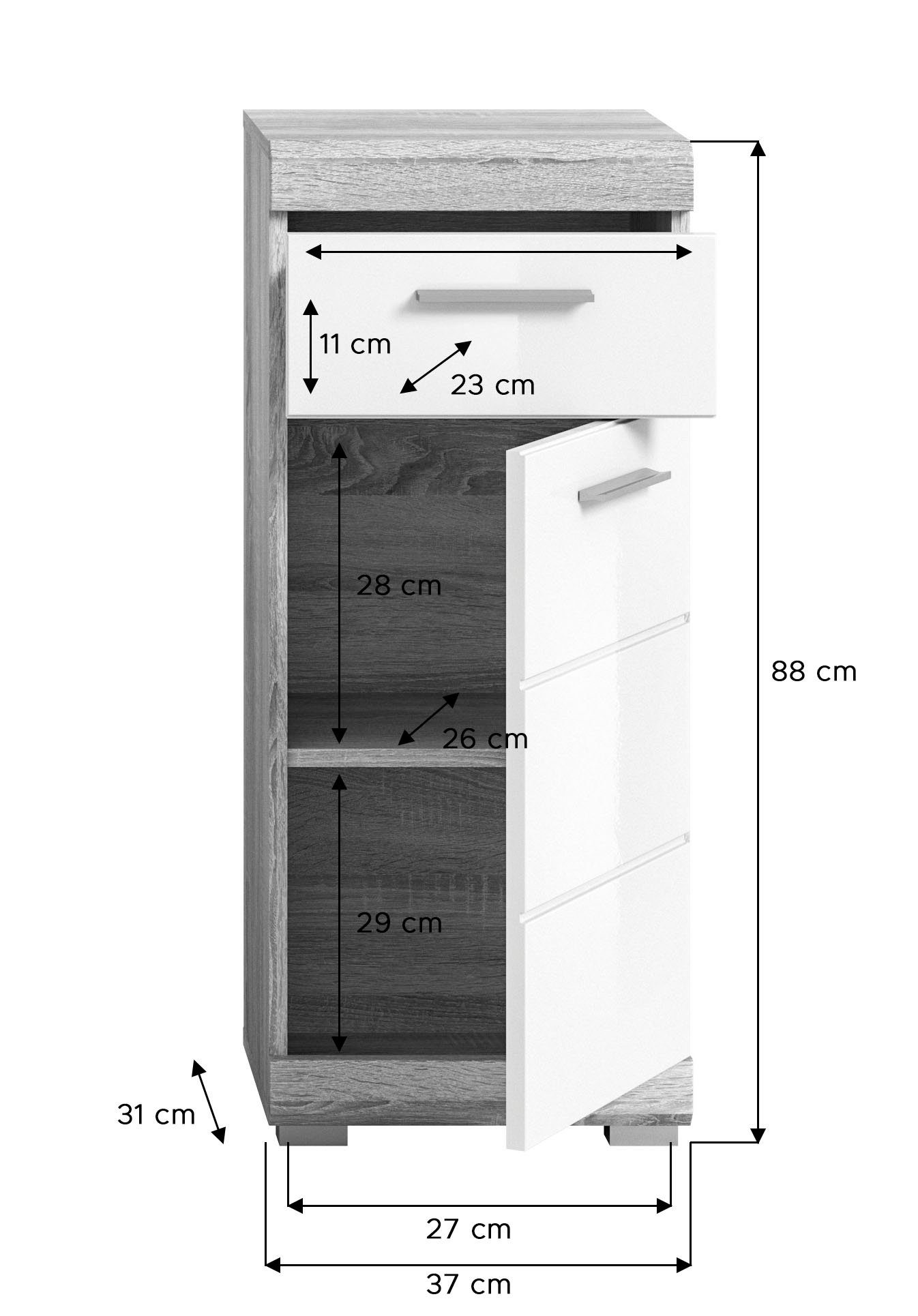 INOSIGN Onderkast Siena, breedte 37 cm, 1 deur, 1 lade, 2 vakken, MDF-front in verschillende kleuren verkrijgbaar, badkamermeubels, badkamerkast, commode, badkamer (1 stuk)