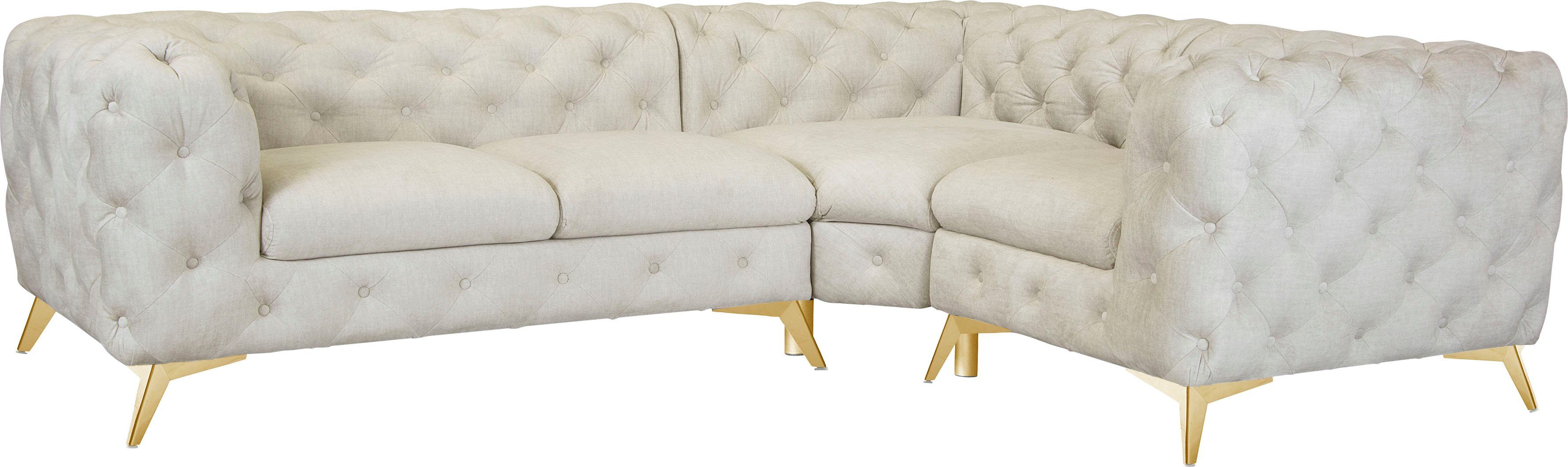 Home affaire Chesterfield-bank Hoekbank GLYNIS L-vorm met golfvering, afmetingen B/D/H 264/204/75cm luxueuze capitonnage, moderne chesterfield look, kleur van de poten ter keuze