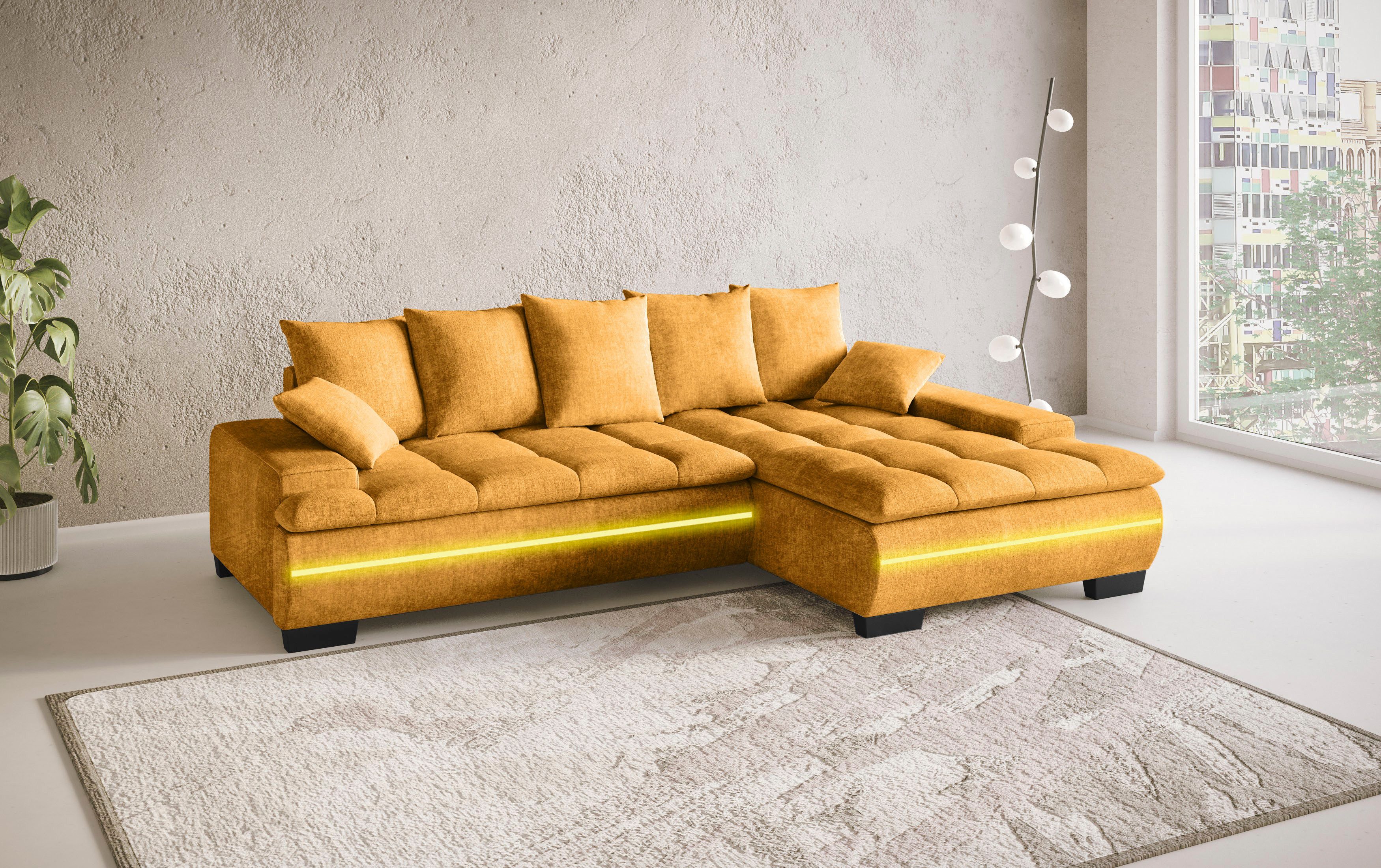 Mr. Couch Hoekbank Haiti II, L-vorm RGB-LED verlichting, koudschuim, optioneel met bed, bedlade