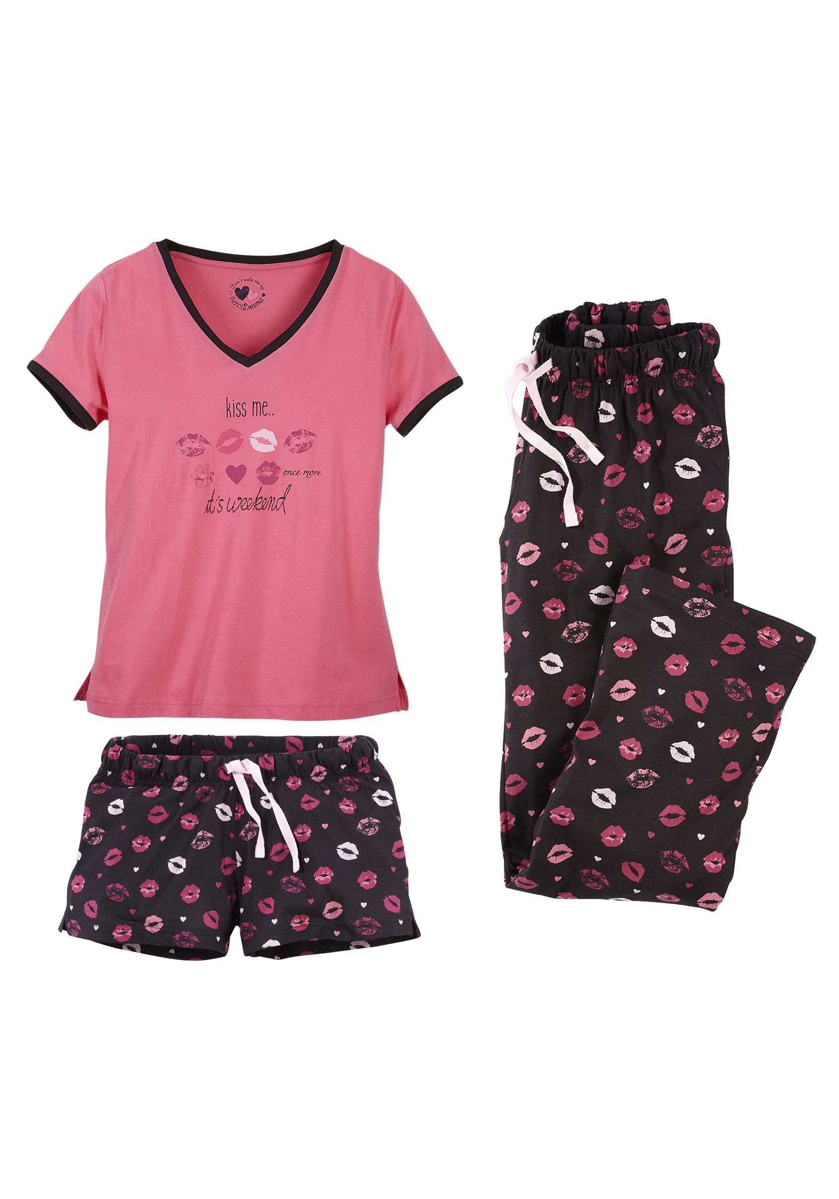 Vivance Dreams Pyjama met kusmond-print (set, 3-delig, 3-delig)
