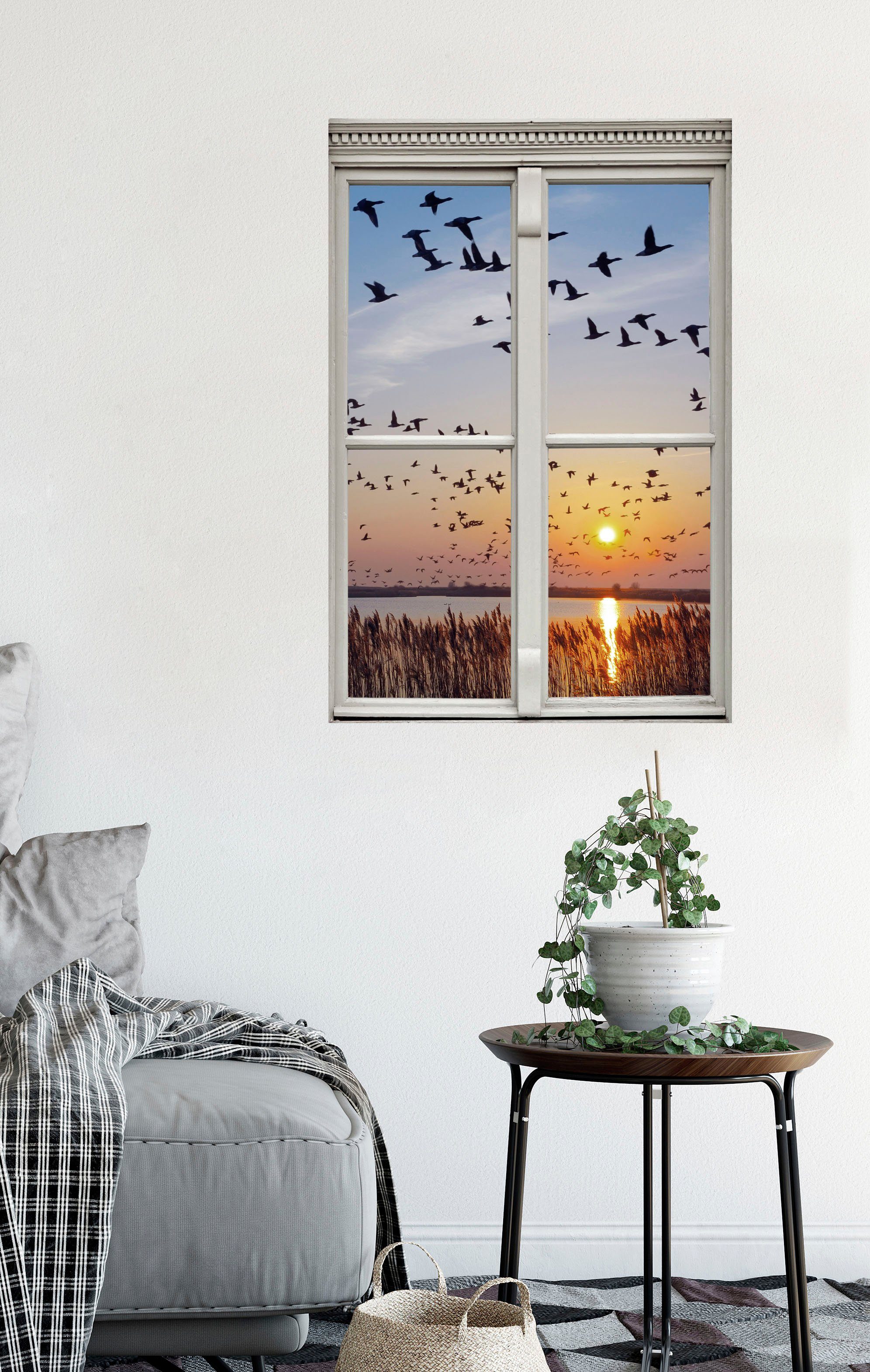 queence Wandfolie Vogelvlucht Muursticker, muurdecoratie, zelfklevend, 3D, raam