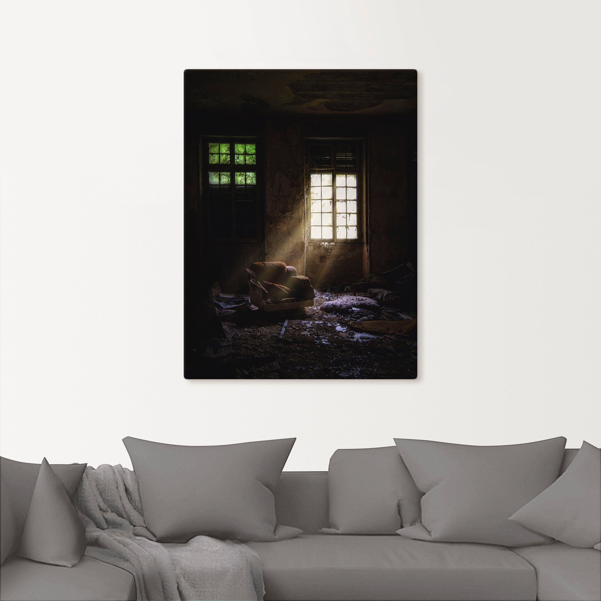 Artland Artprint Lost Place Bij het raam fauteuil als artprint van aluminium, artprint voor buiten, artprint op linnen in verschillende maten