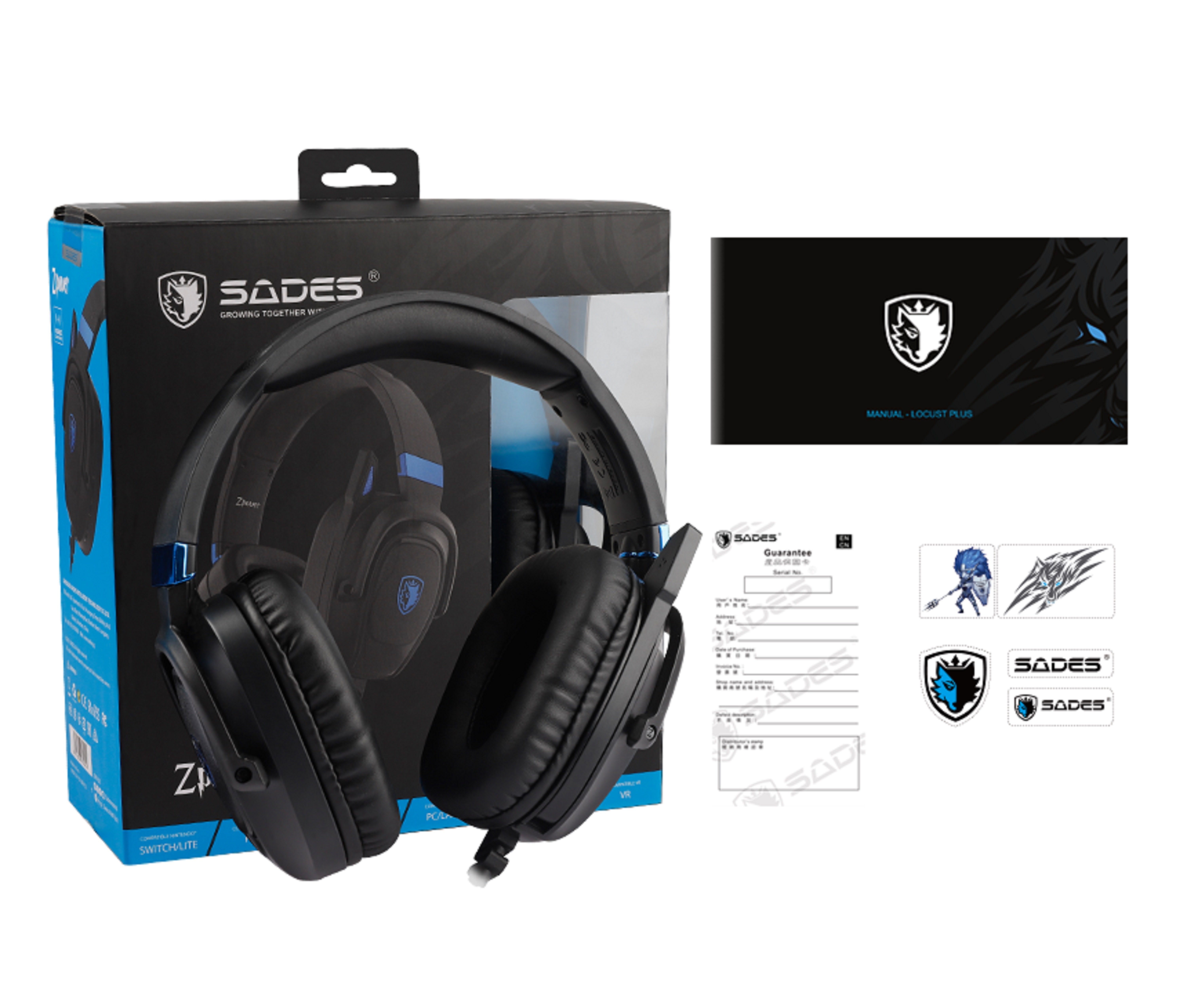 Sades Gaming-headset Zpower SA-732 gaming headset, zwart/blauw, USB, bedraad Stereo, over-ear, PC, PST, Xbox, Nintendo Switch, VR, Telefoon