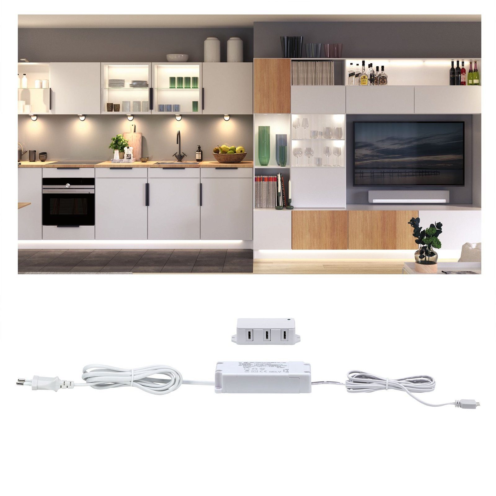 Paulmann Verlichting voor onderkast Clever Connect trafo max. 12W 12V DC incl. 3-voudige verdeler wit (1 stuk)
