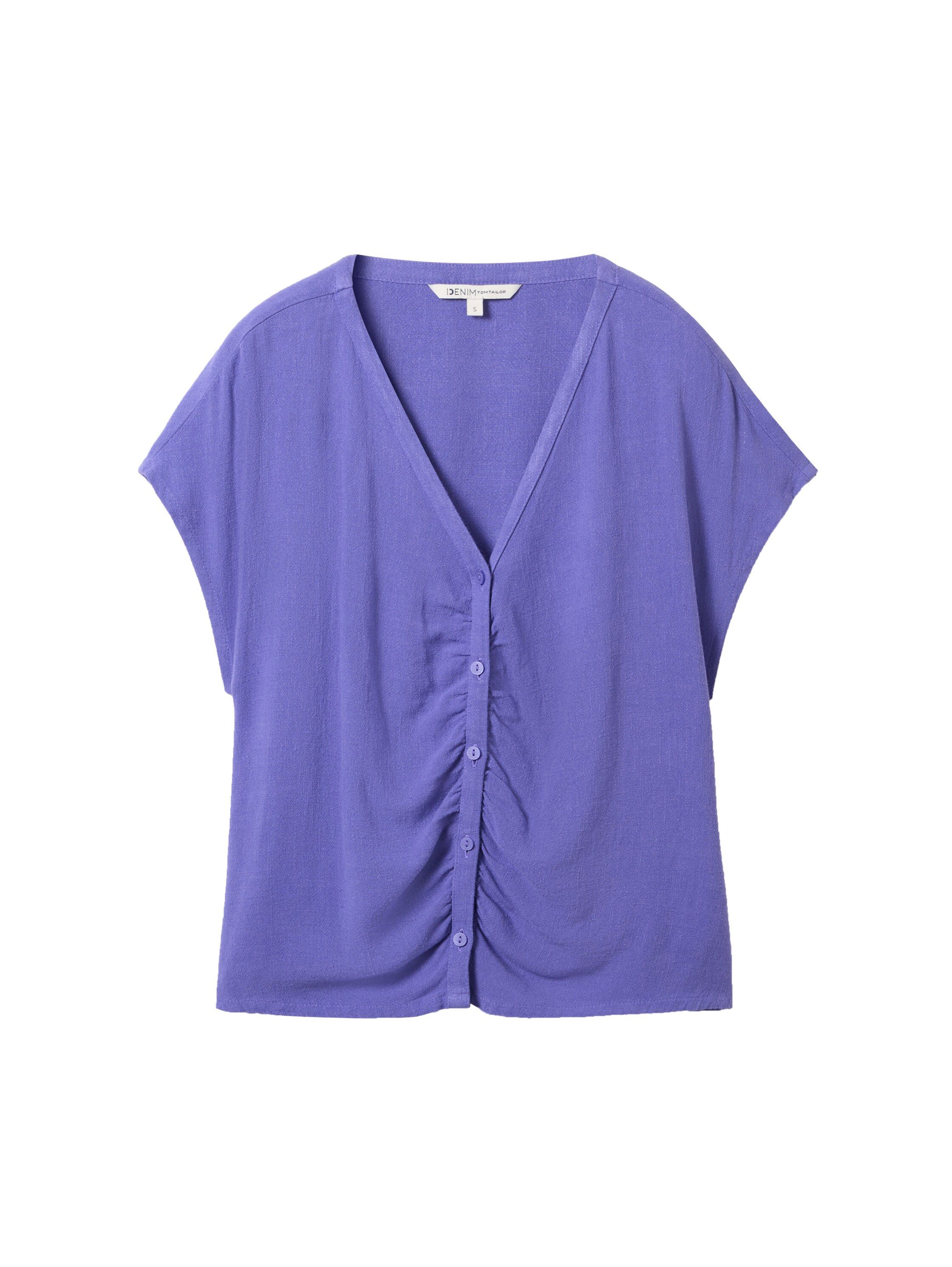 Tom Tailor Denim Blouse met korte mouwen met knoopsluiting en plooi