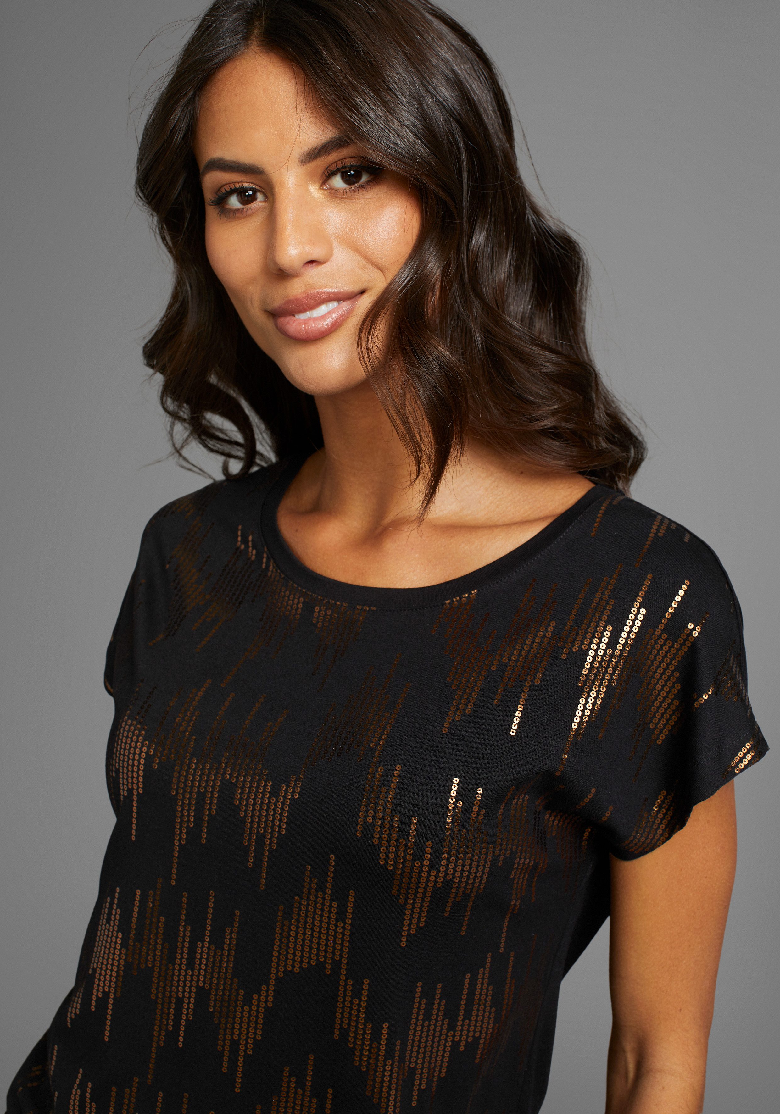 Laura Scott Shirt met ronde hals met glinsterende paillettenprint