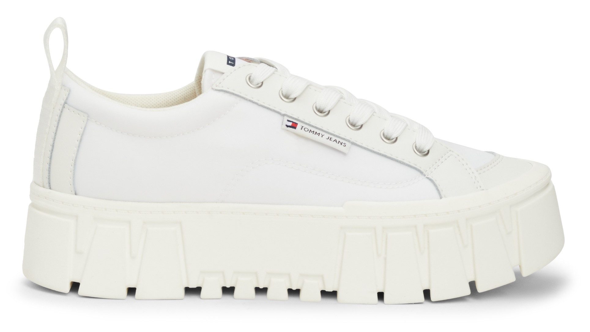 TOMMY JEANS Plateausneakers TJW VULC FLATFORM LC MIX MEDIA , vrijetijdsschoen, lage schoen, veterschoen met robuuste zool