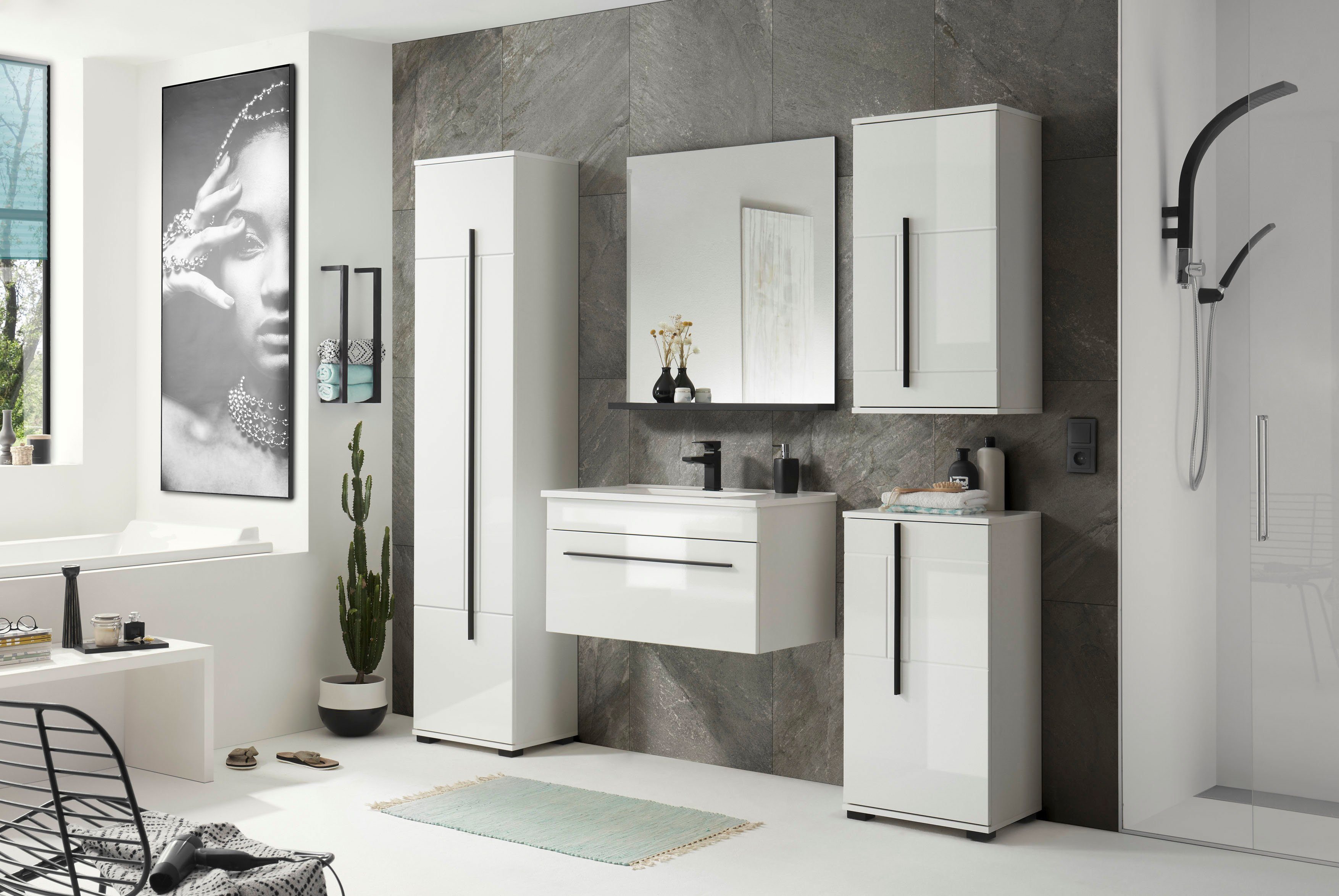 INOSIGN Hoge kast Cantara, Badschrank in Hochglanz Weiß, Hochschrank im modernen Design